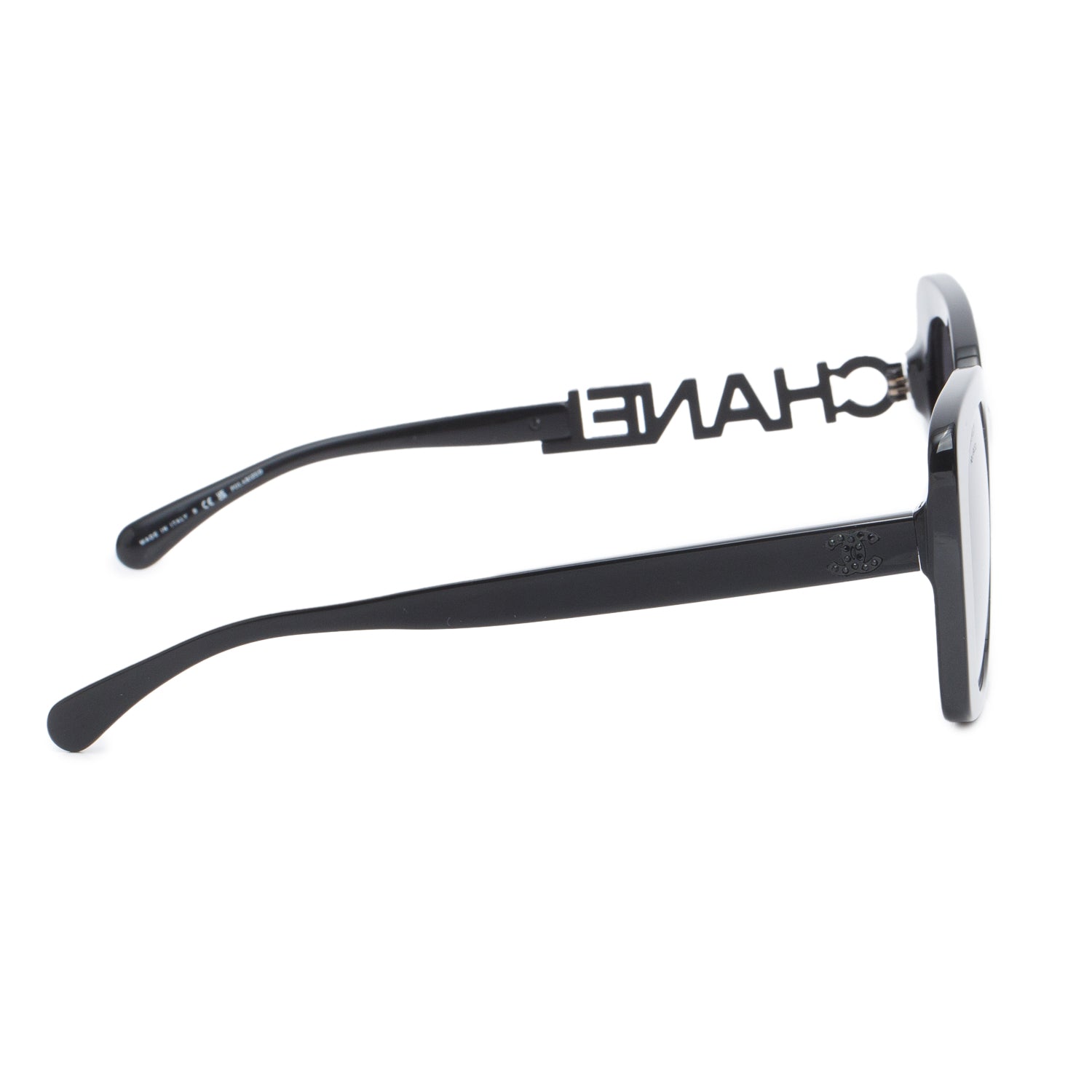 Chanel 5422-B Black Acetate Logo Square Sunglasses w/ Case
