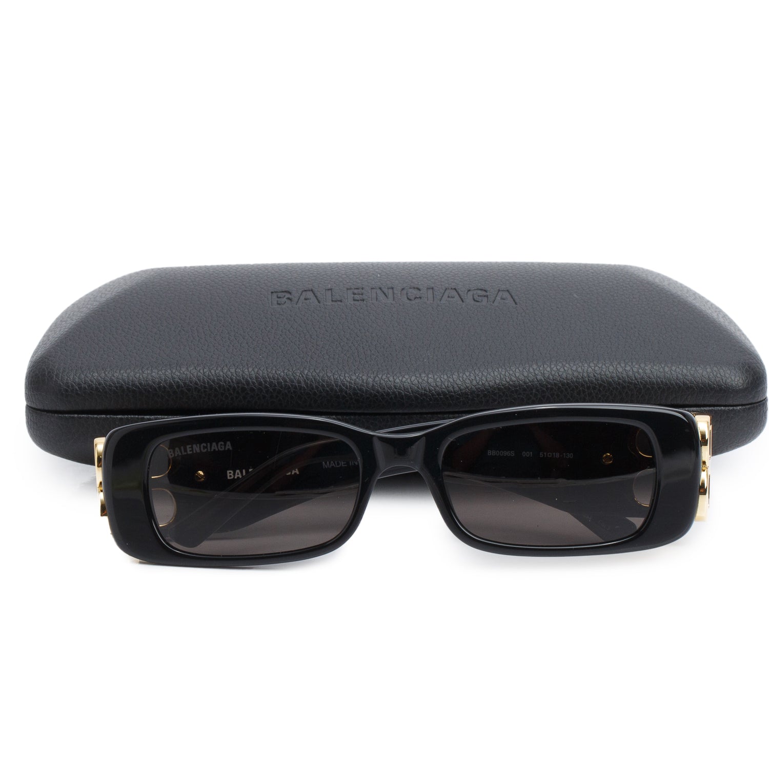 Balenciaga BB0096S Black Dynasty Acetate Rectangle Sunglasses w/ Case