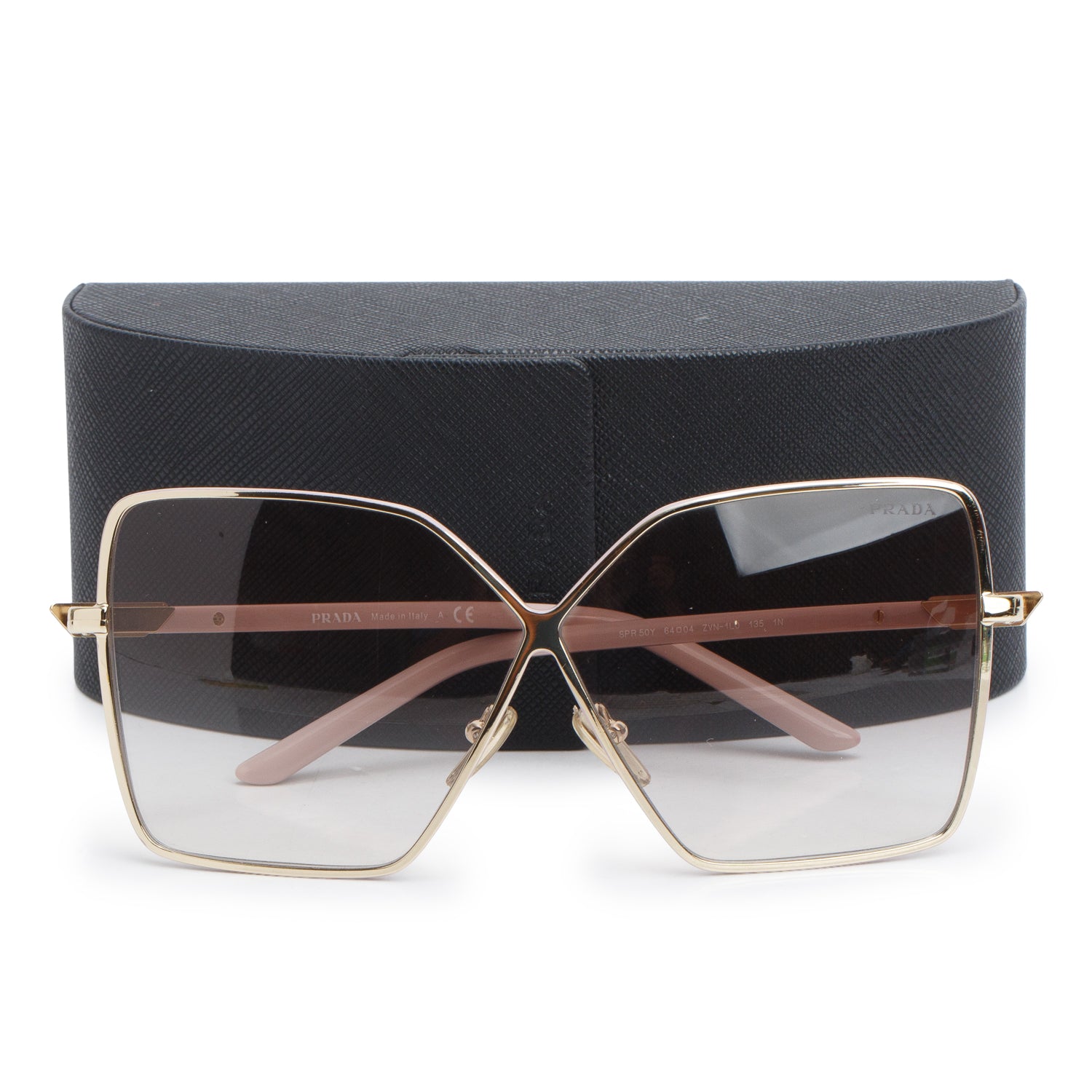 Prada SPR 50Y Pink Metal Oversized Butterfly Sunglasses w/ Case