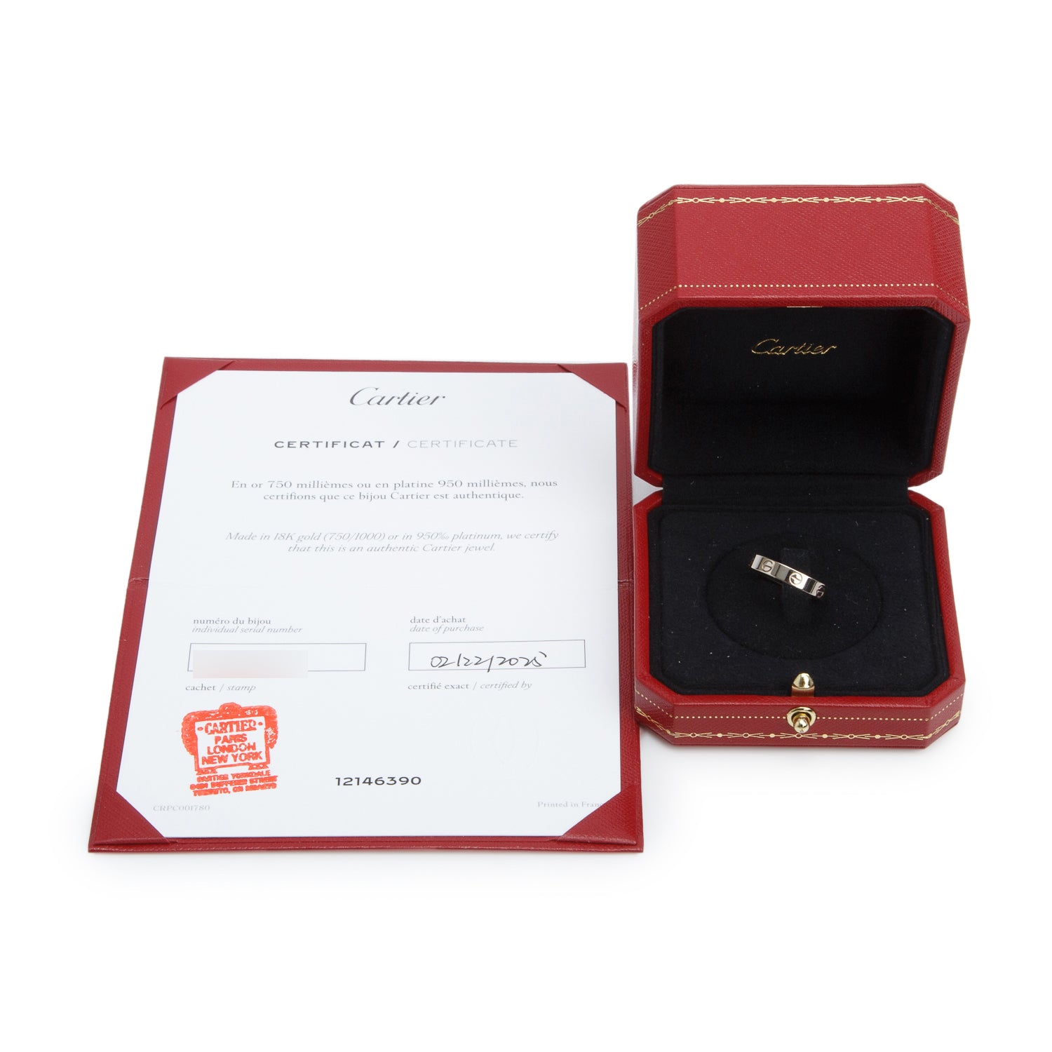 Cartier 2025 18k White Gold 3.6 MM Love Wedding Band Ring, Size 54 7 w/ Box, Receipt & Certificate