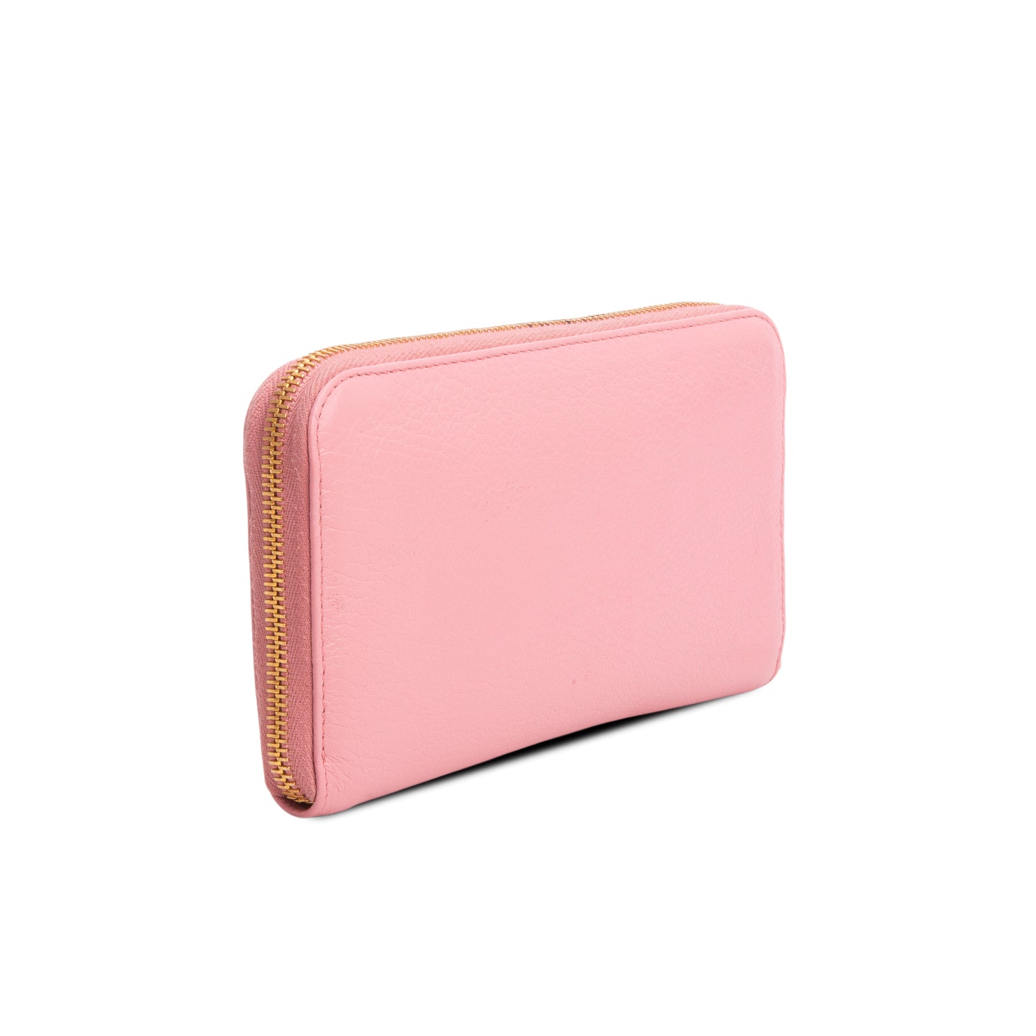 Miu Miu Pink Grained Calfskin Leather Bow Zip Around Wallet
