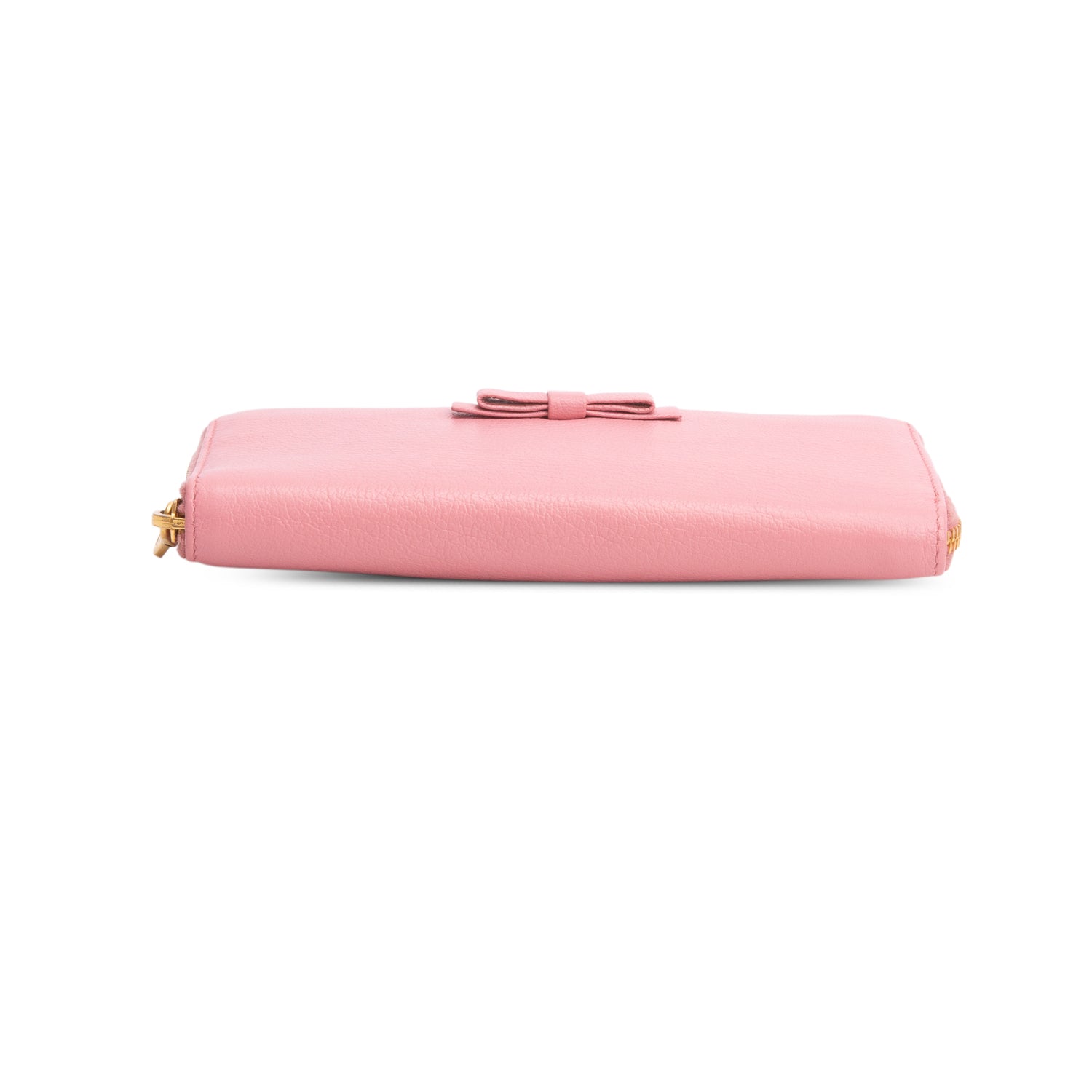 Miu Miu Pink Grained Calfskin Leather Bow Zip Around Wallet