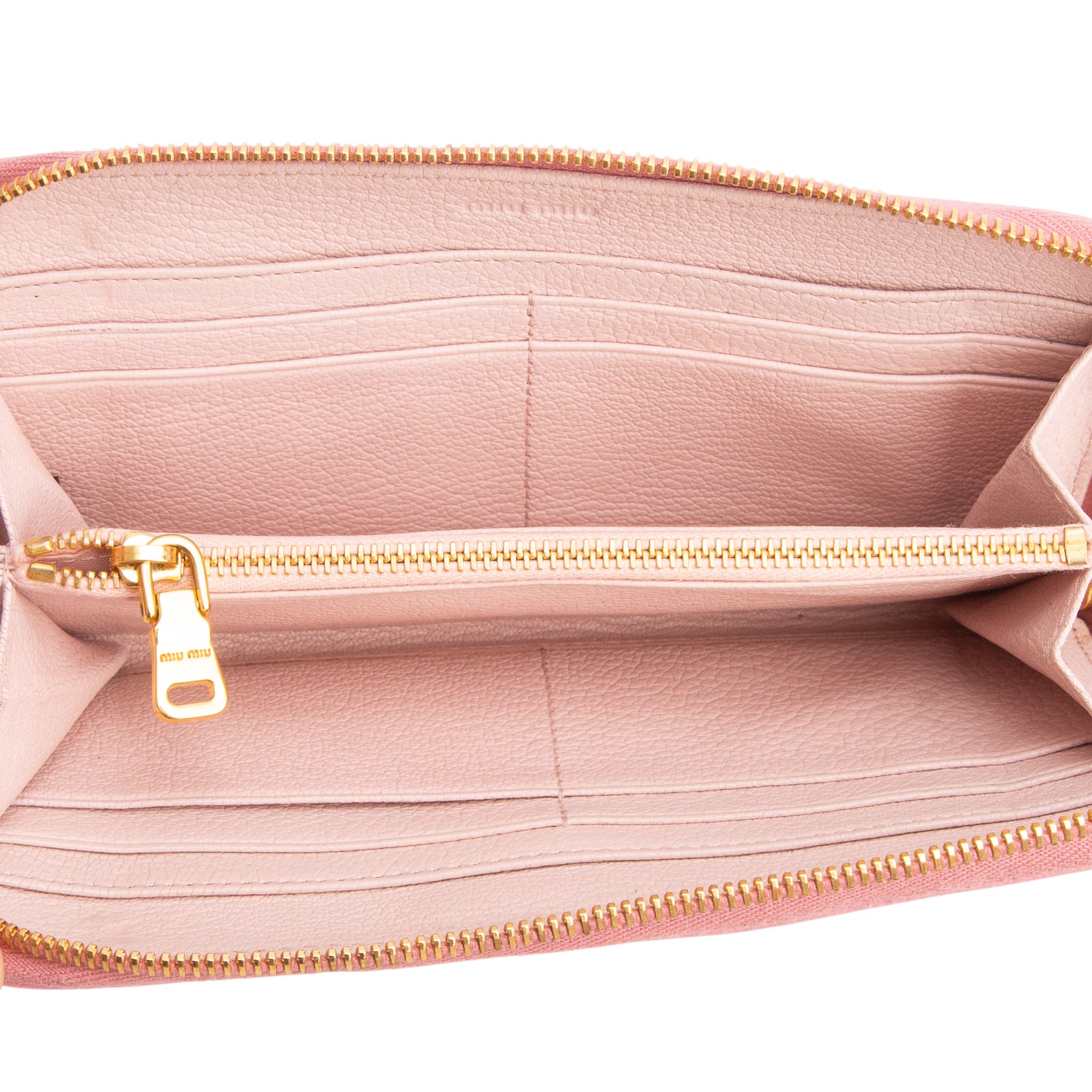 Miu Miu Pink Grained Calfskin Leather Bow Zip Around Wallet
