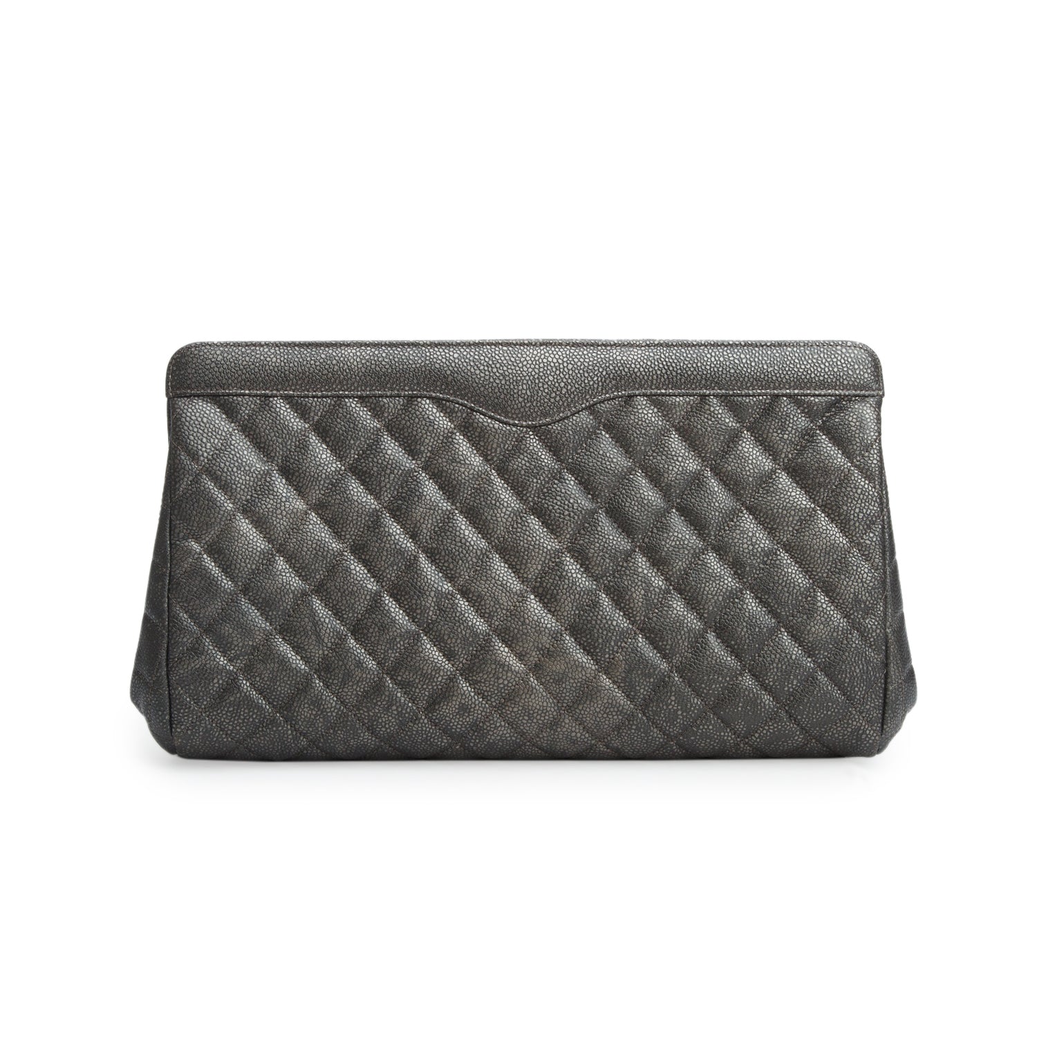 Chanel Grey Caviar Quilted Leather In Story Clutch w/ Authenticity Card