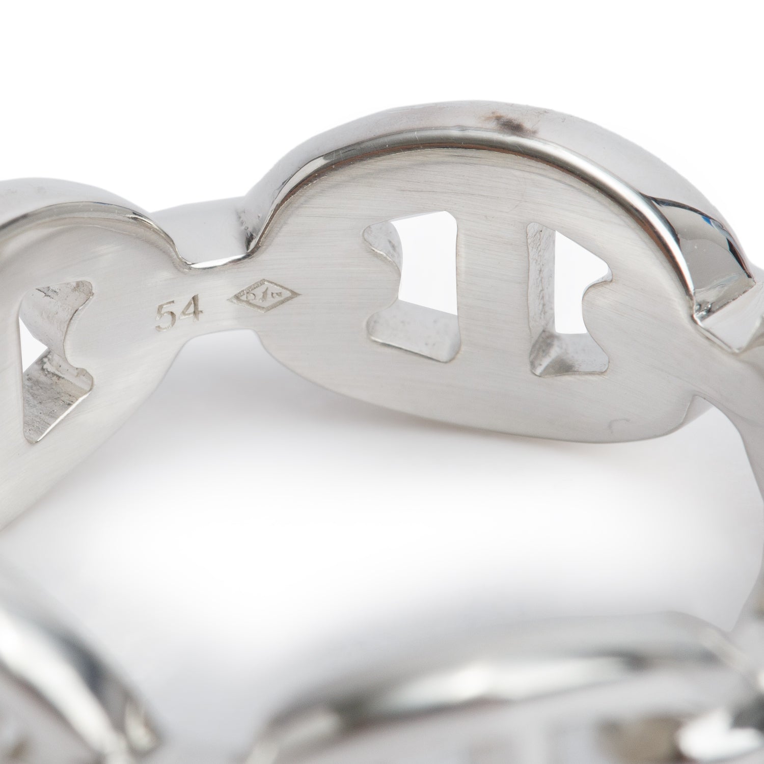 Hermes Sterling Silver Chaine D'Ancre Enchainee Ring, Small Model, Size 54 6.75 w/ Box