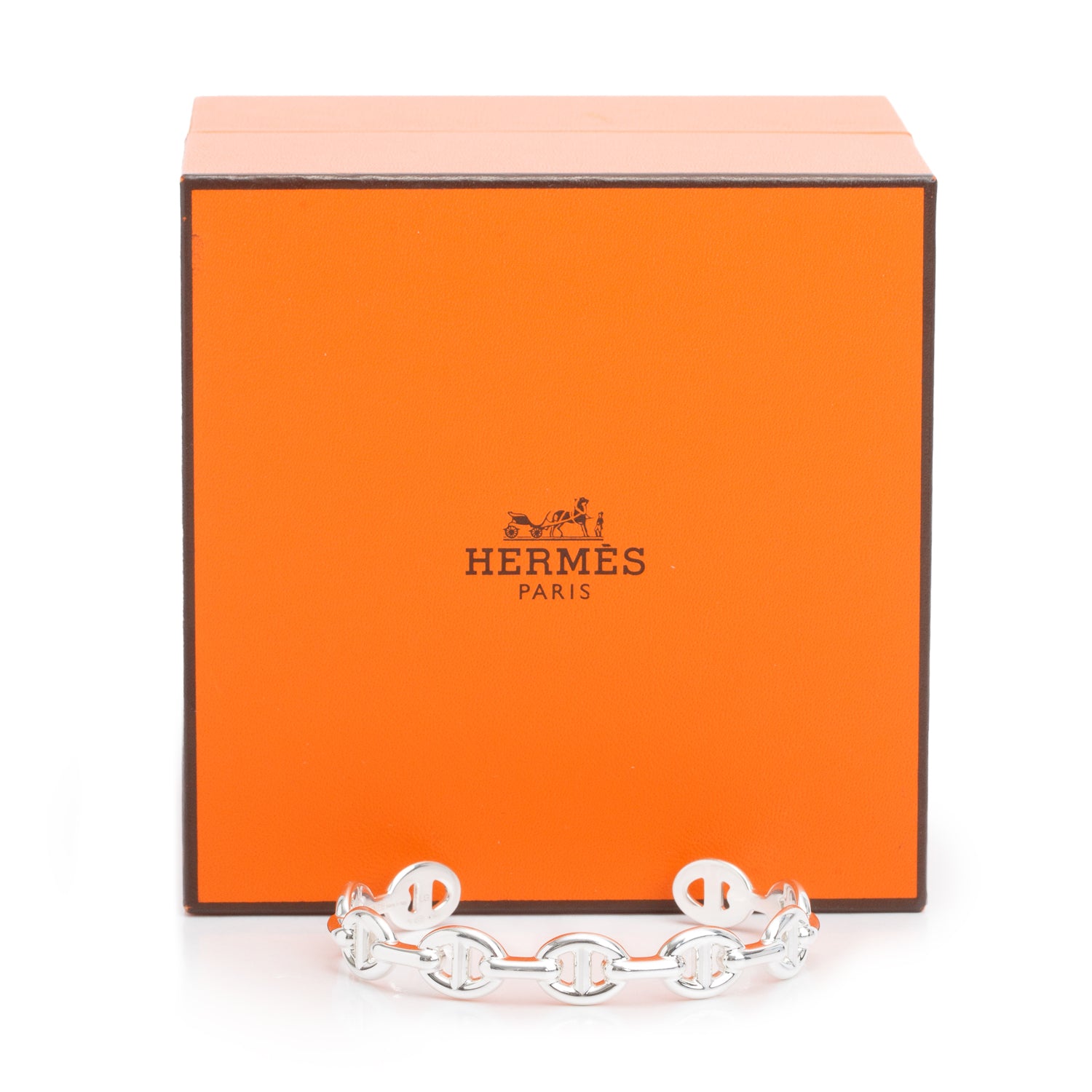 Hermes Sterling Silver Chaine D'Ancre Cuff Bracelet w/ Box