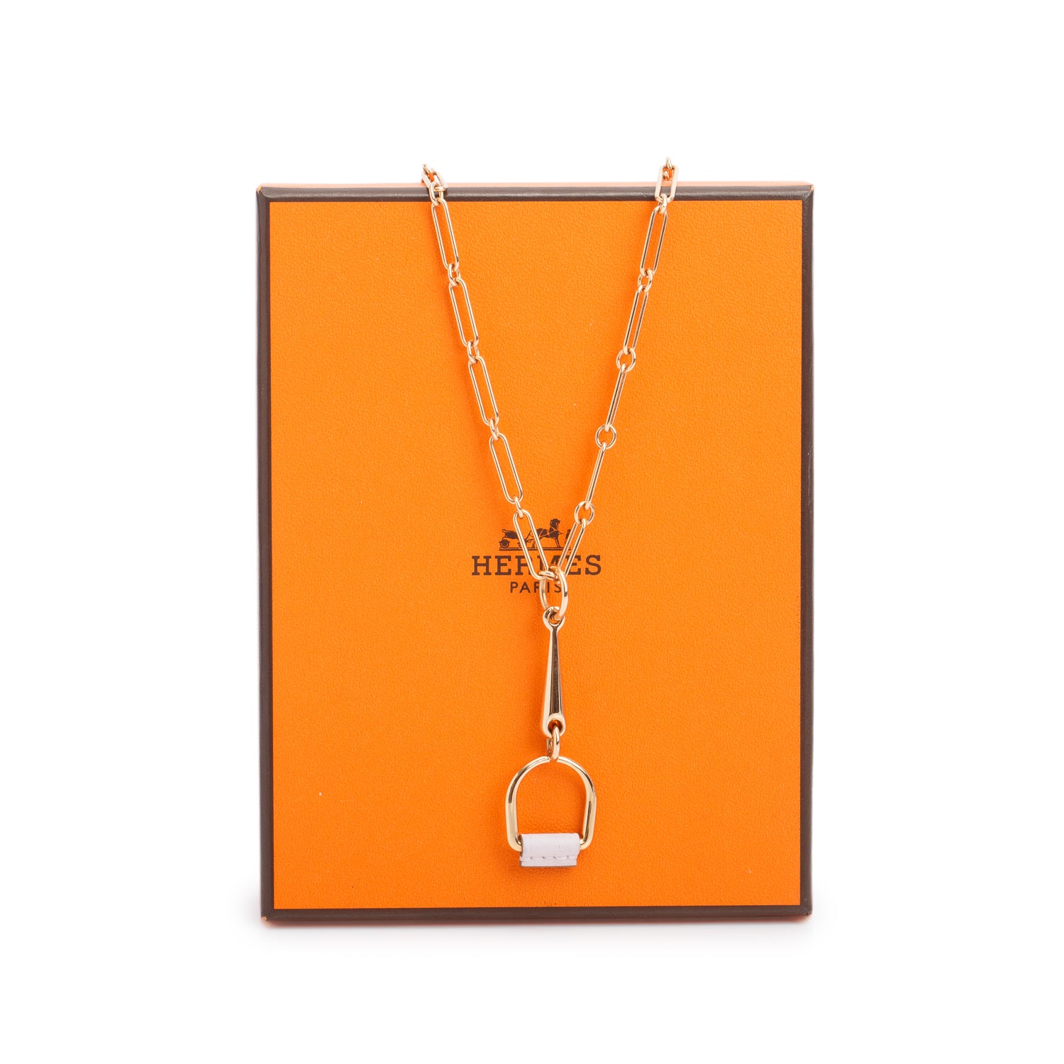 Hermes Rose Gold-Plated Heritage Equestre Pendant Necklace, Small Model w/ Box