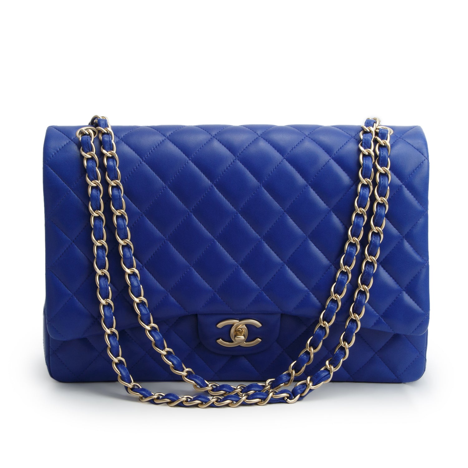 Chanel Blue Quilted Lambskin Leather Classic Maxi Double Flap Bag w/ Authenticity Card