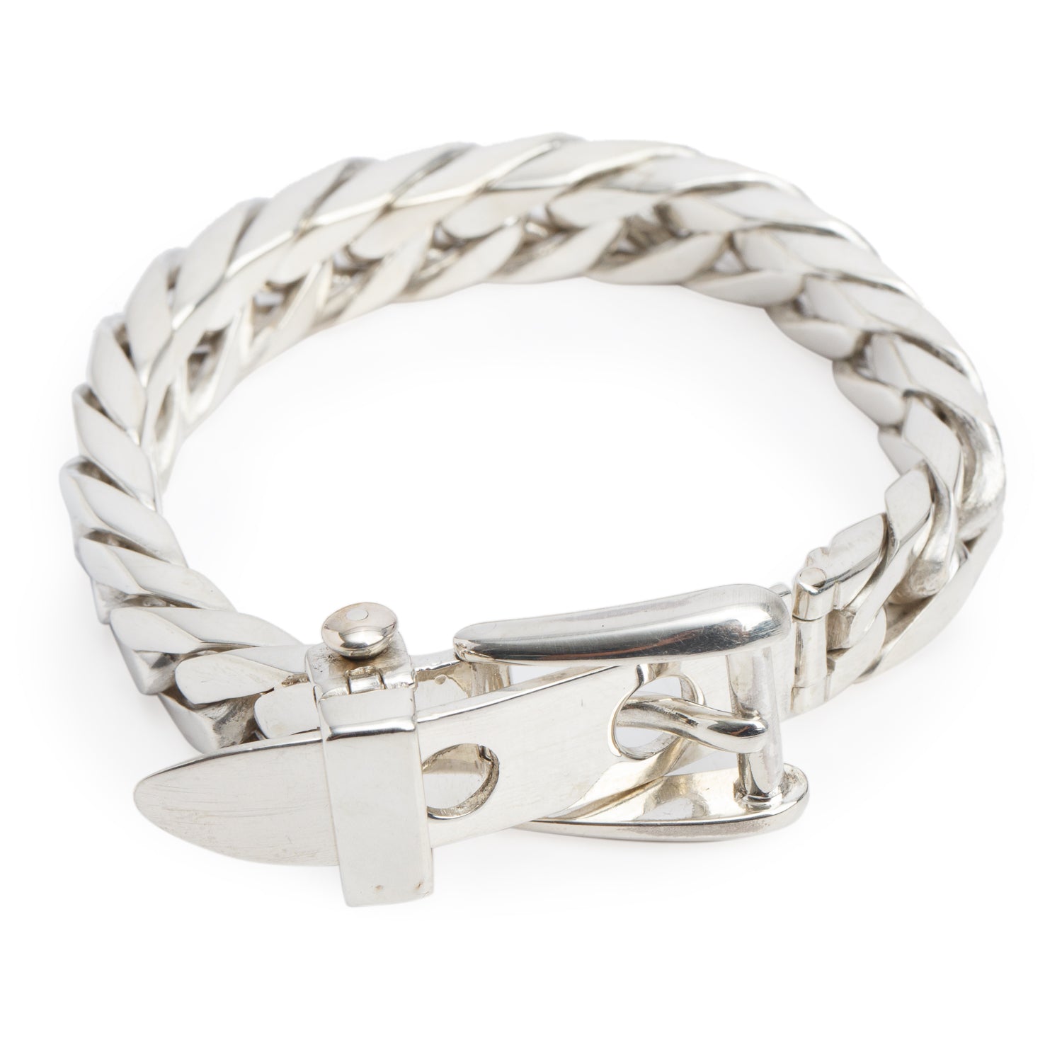 Gucci Vintage Sterling Silver Buckle Curb Link Bracelet