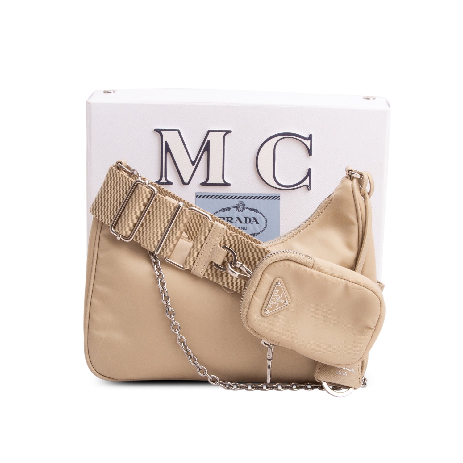 Prada Beige Re-Edition 2005 Re-Nylon Bag w/ Box & Straps