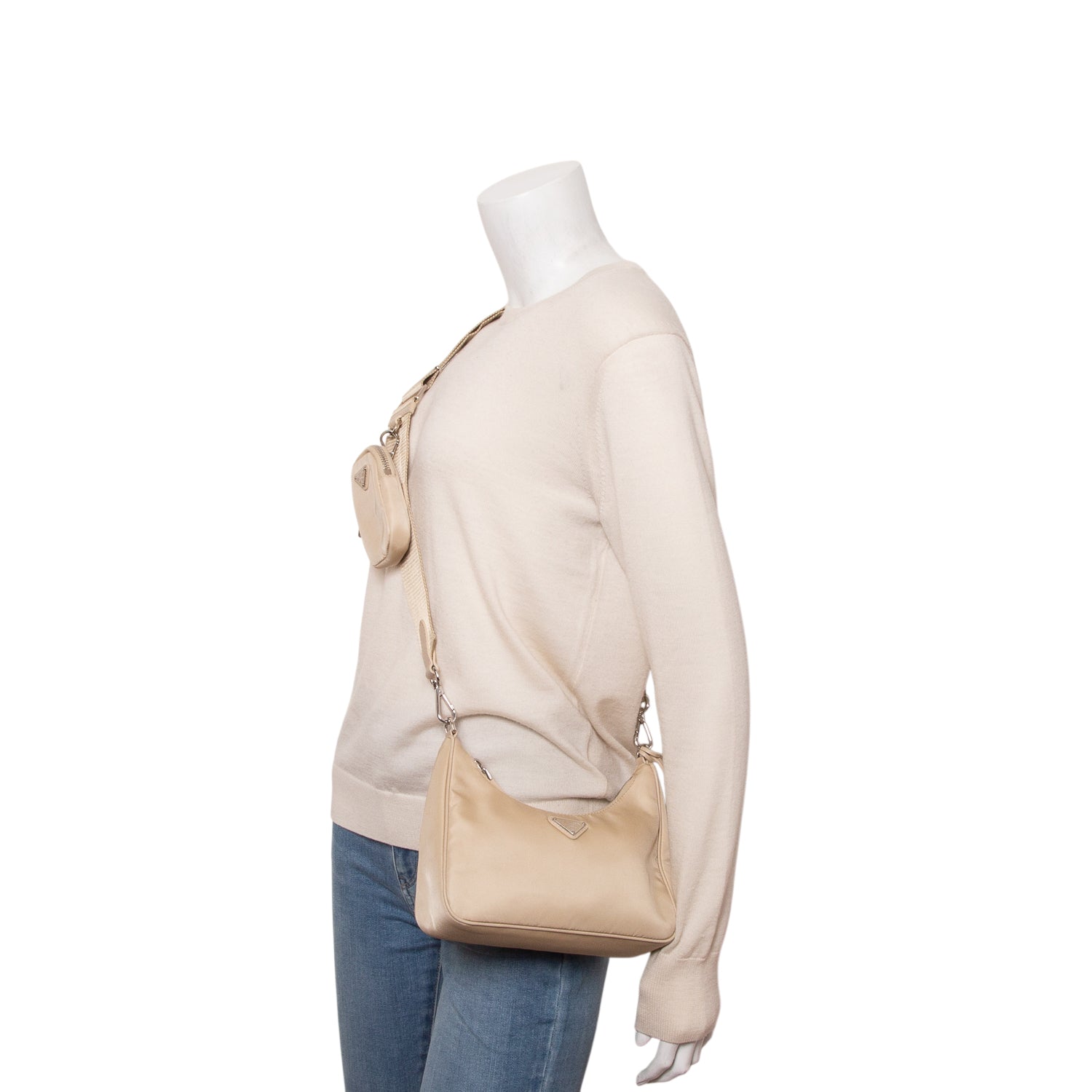 Prada Beige Re-Edition 2005 Re-Nylon Bag w/ Box & Straps