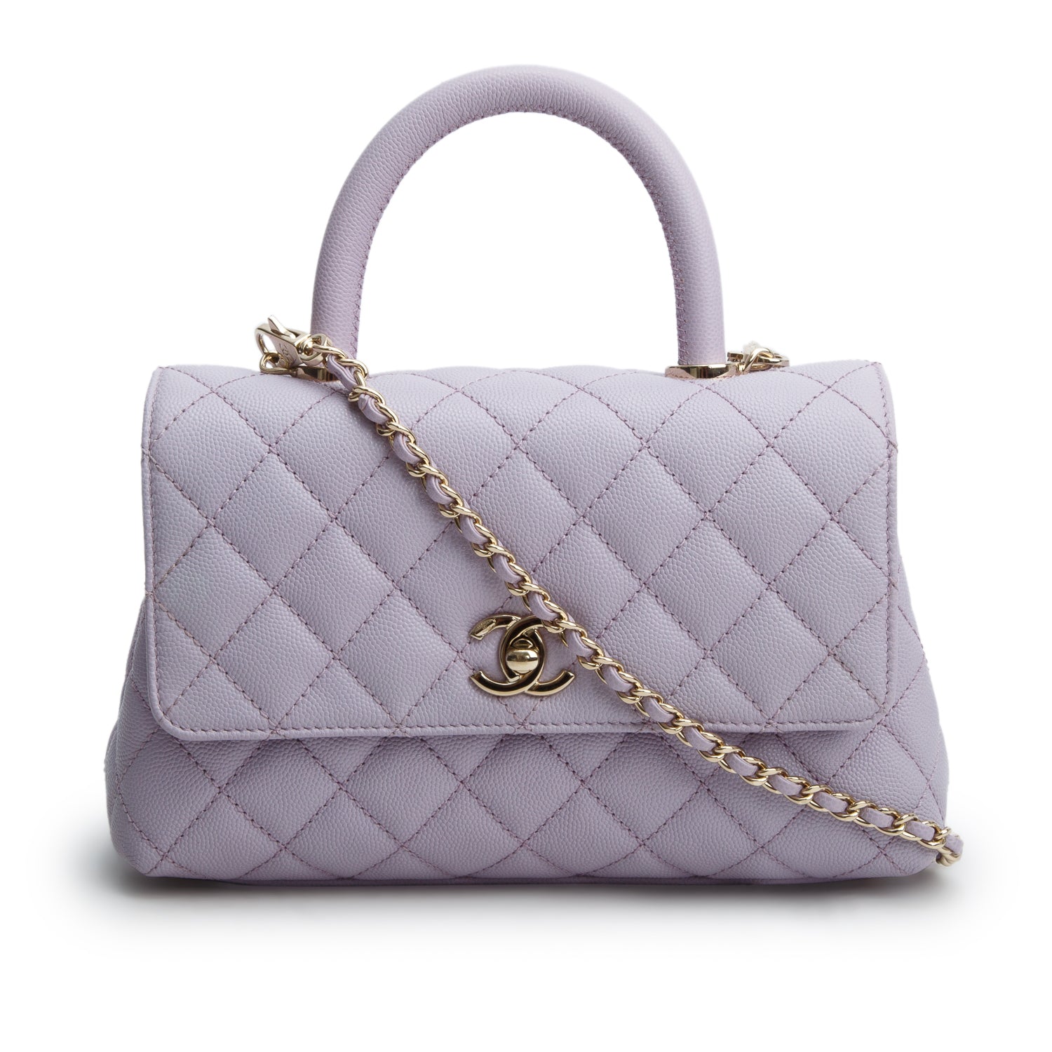 Chanel Purple Caviar Quilted Mini Coco Top Handle Flap Bag w/ Box