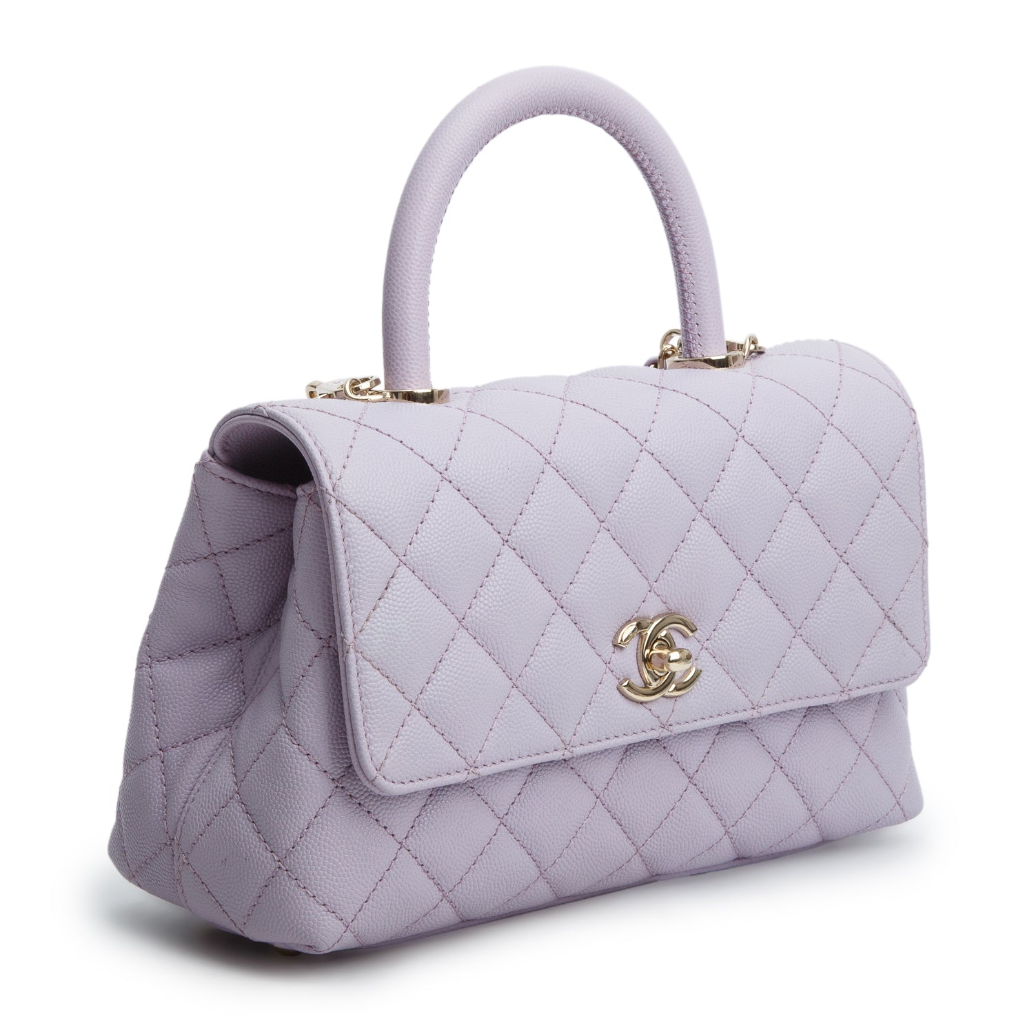 Chanel Purple Caviar Quilted Mini Coco Top Handle Flap Bag w/ Box