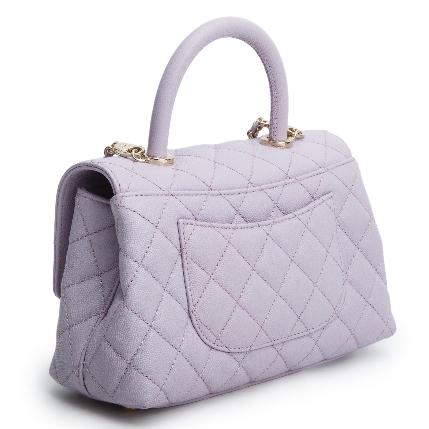 Chanel Purple Caviar Quilted Mini Coco Top Handle Flap Bag w/ Box