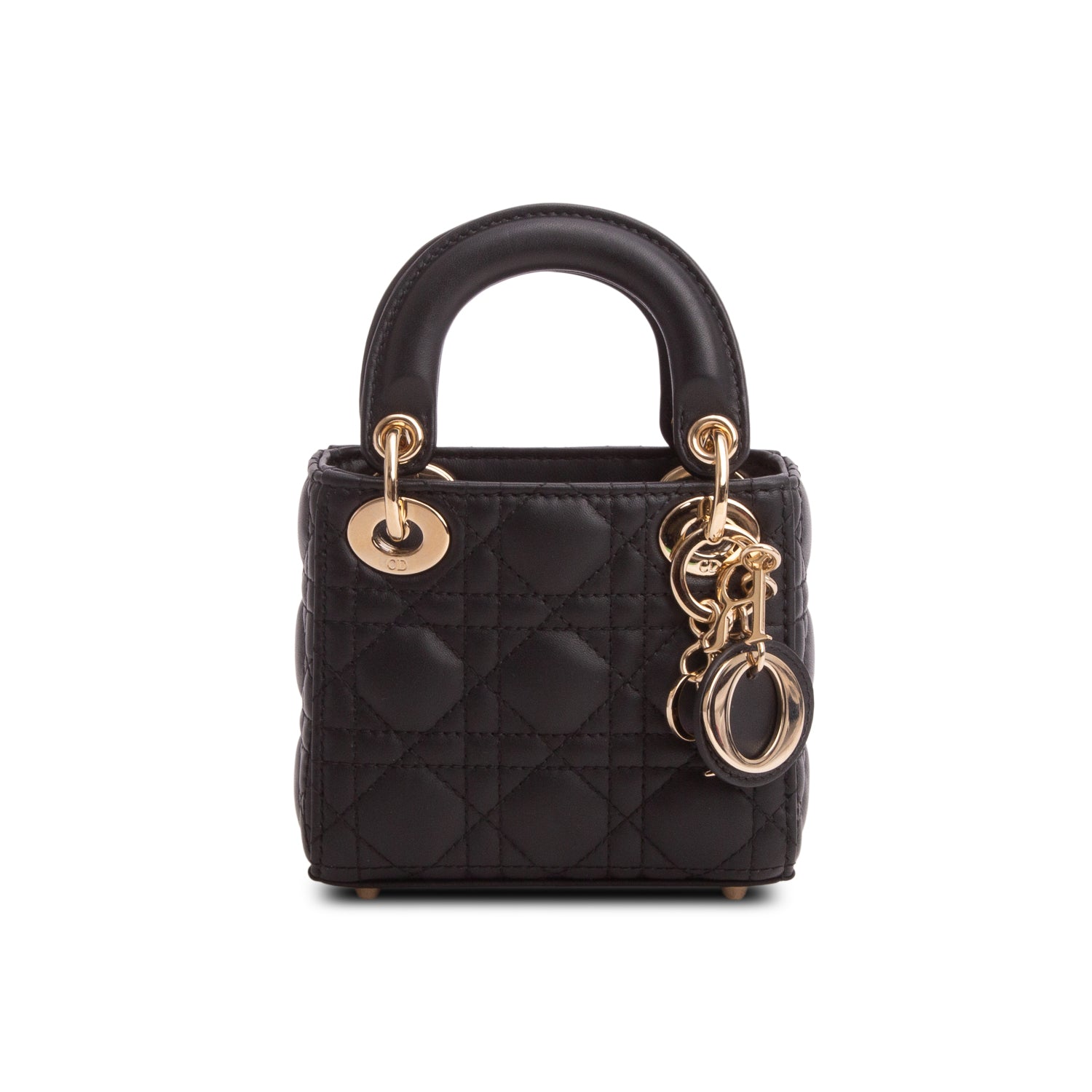 Christian Dior 2023 Black Lambskin Cannage Micro Lady Dior w/ Box, Strap & Authenticity Card
