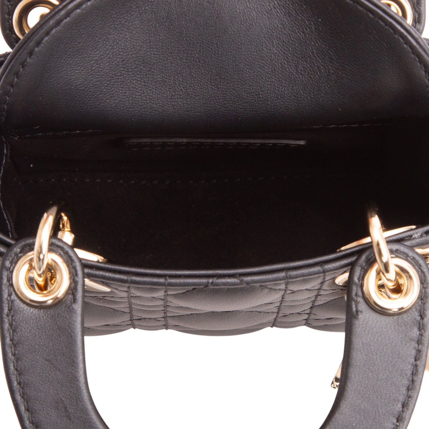 Christian Dior 2023 Black Lambskin Cannage Micro Lady Dior w/ Box, Strap & Authenticity Card