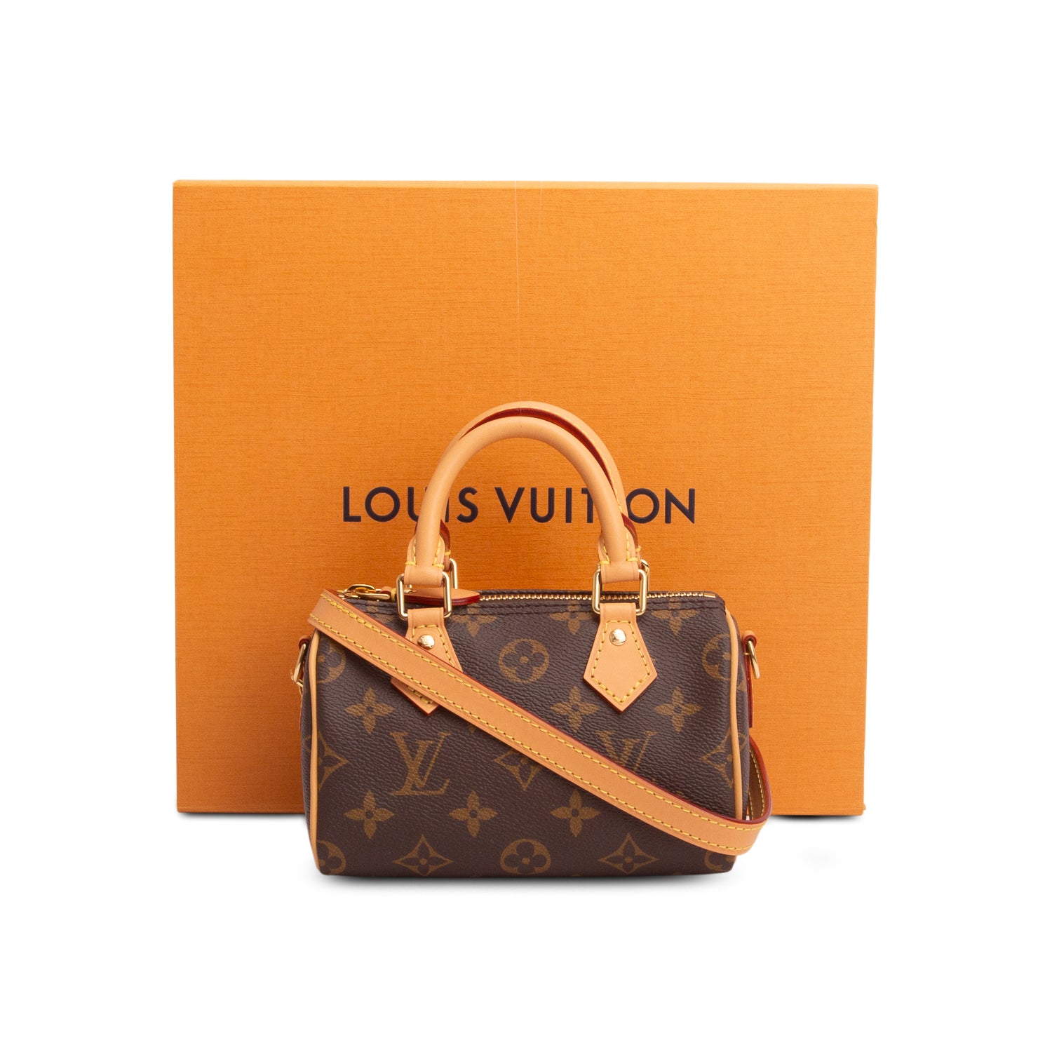 Louis Vuitton 2023 Monogram Nano Speedy Bandouliere w/ Box, Strap & Receipt