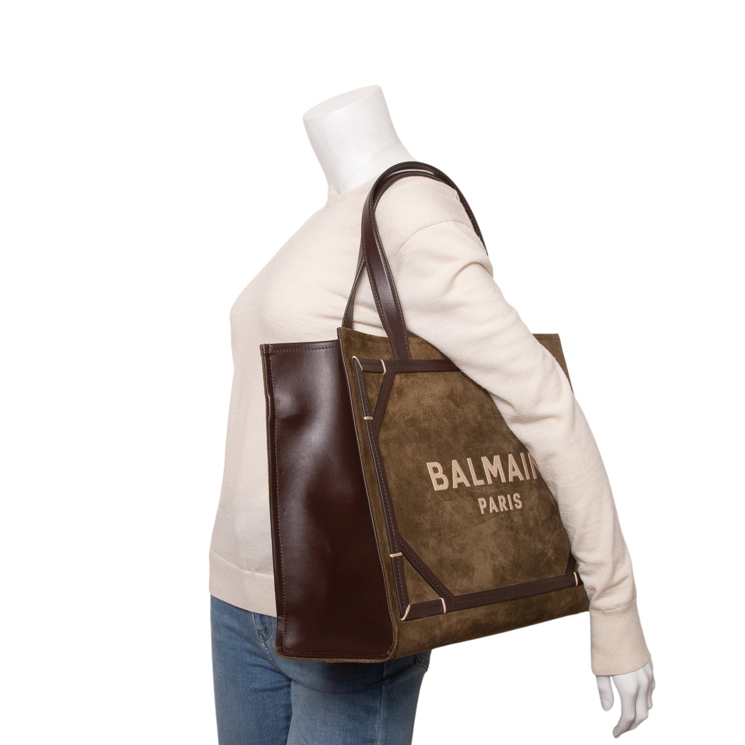 Balmain Green Suede B-Army 42 Tote w/ Pouch