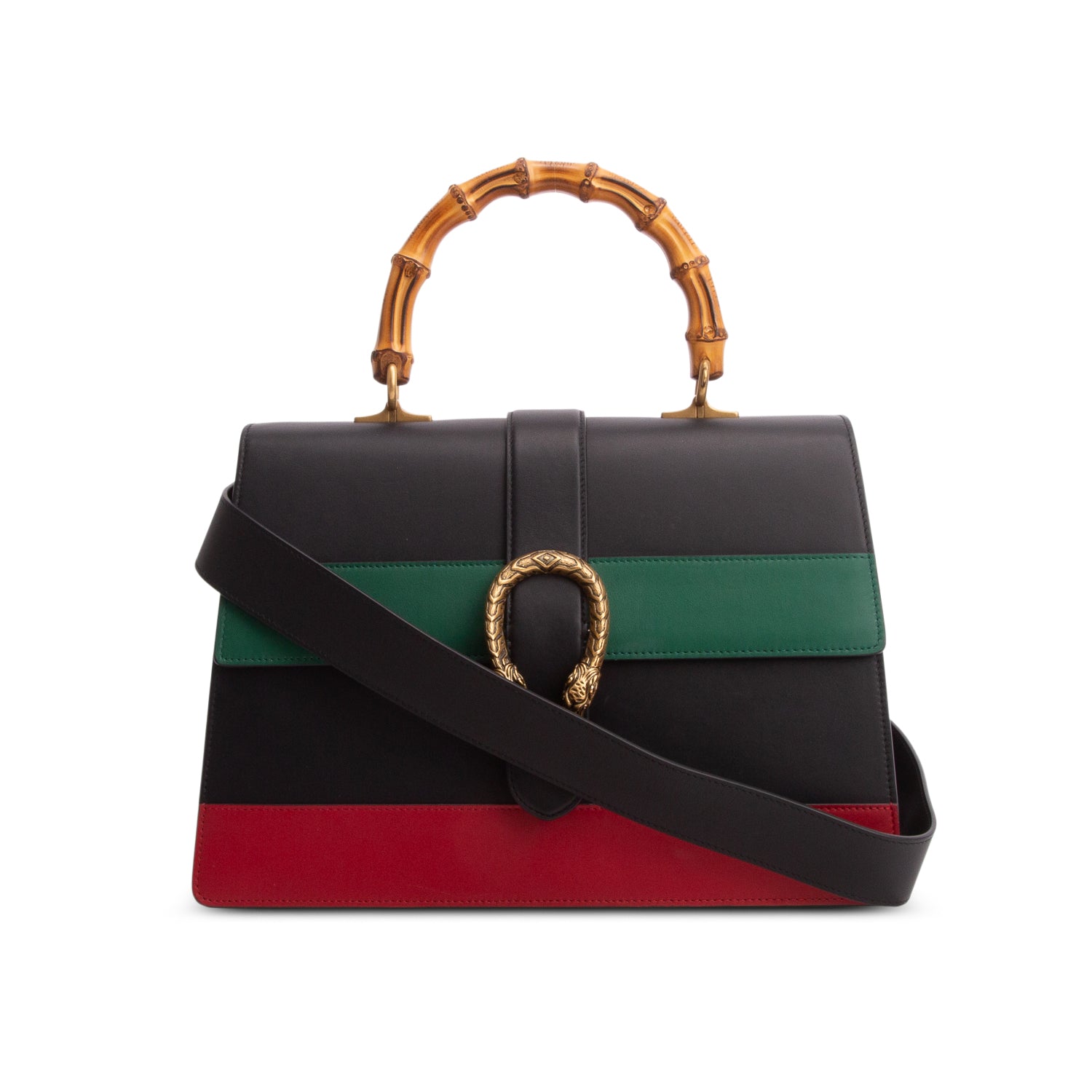 Gucci Black Calfskin Bamboo Web Large Dionysus Top Handle Bag w/ Straps