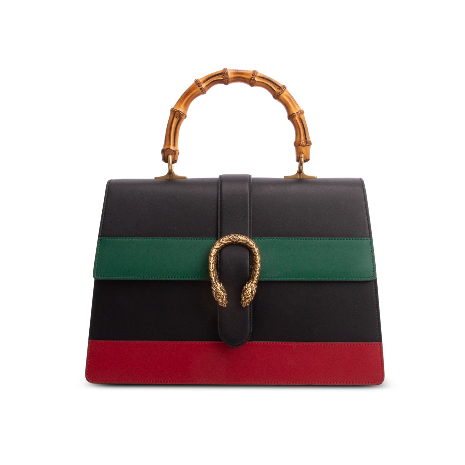 Gucci Black Calfskin Bamboo Web Large Dionysus Top Handle Bag w/ Straps