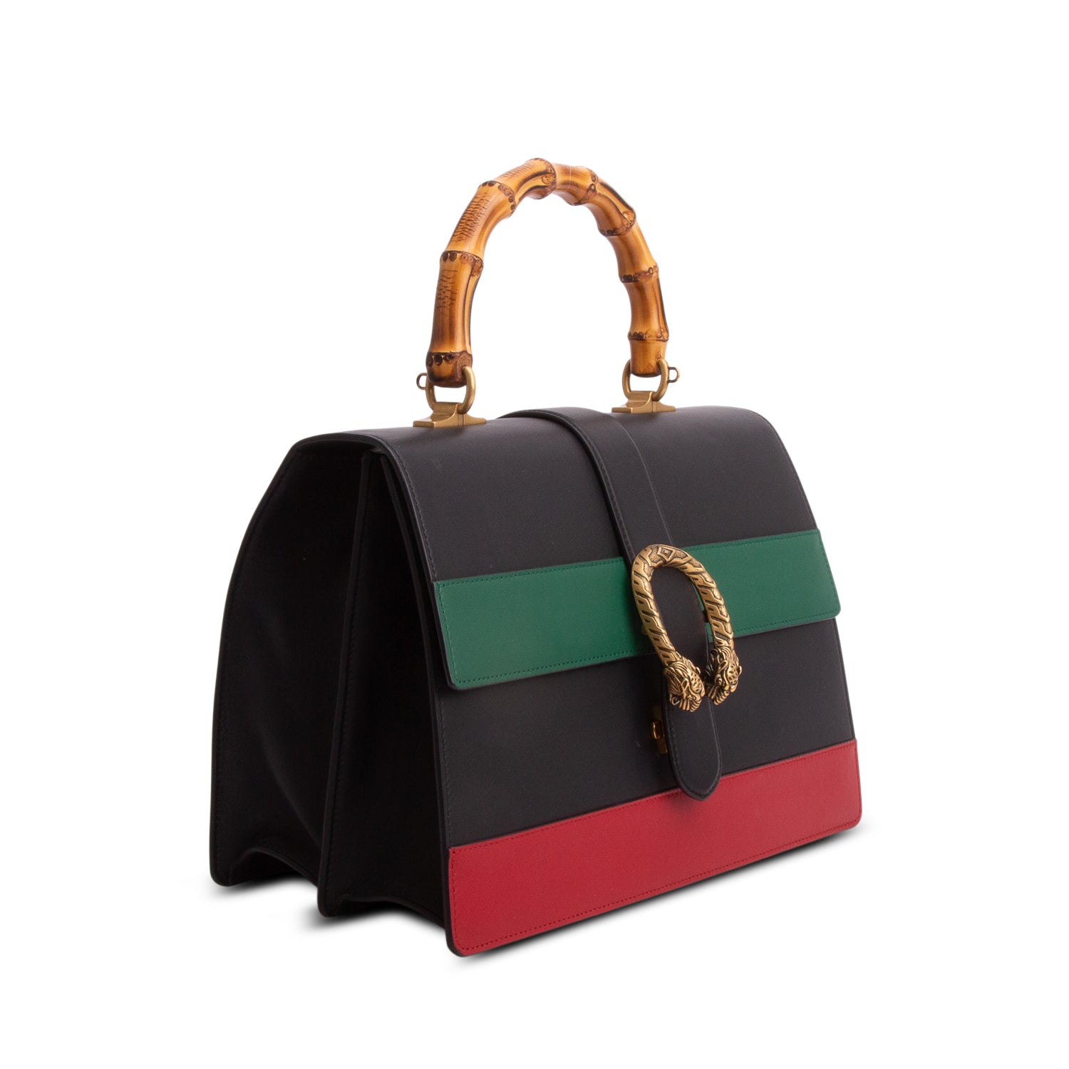 Gucci Black Calfskin Bamboo Web Large Dionysus Top Handle Bag w/ Straps