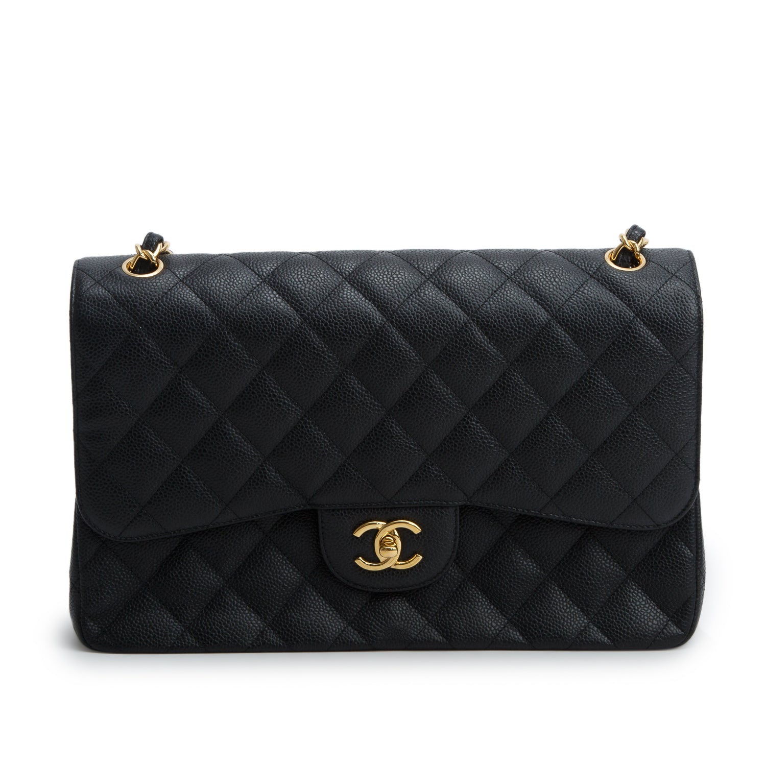 Chanel Black Caviar Quilted Leather Classic Jumbo Double Flap Bag