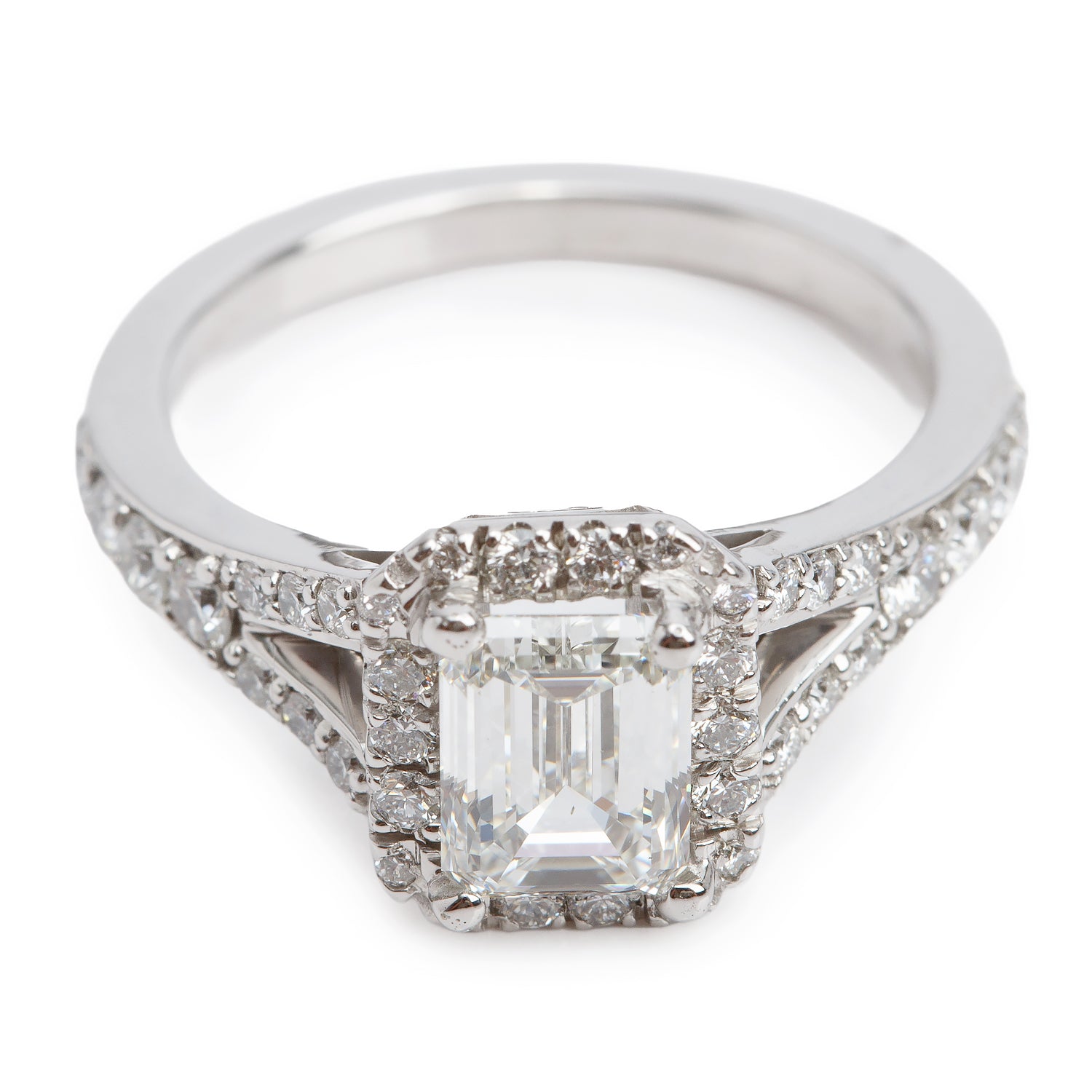 14k White Gold 1.50 ct. Emerald Cut Diamond Engagement Ring, Size 7.25 w/ GIA Certificate