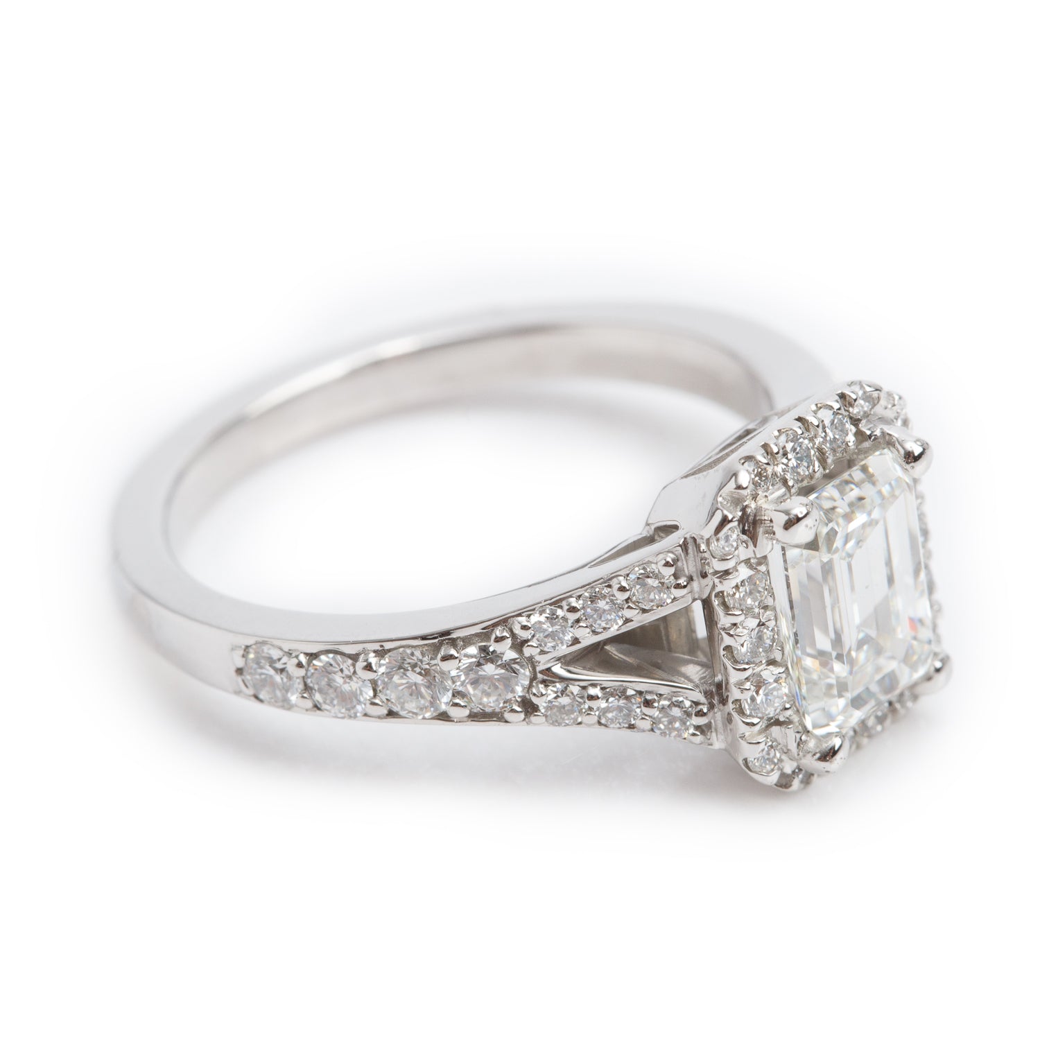14k White Gold 1.50 ct. Emerald Cut Diamond Engagement Ring, Size 7.25 w/ GIA Certificate