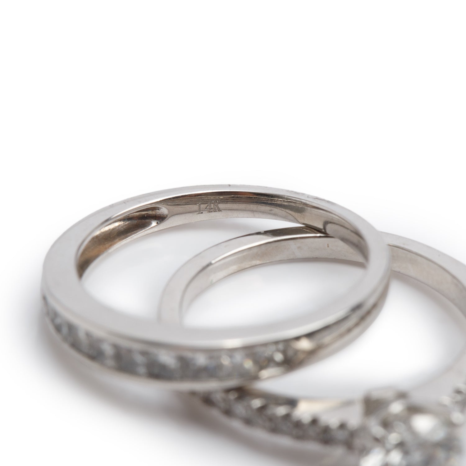 14k White Gold 0.91 ct. Round Cut Diamond Engagement Ring & Half Eternity Band Ring Set, Size 6.5 w/ GIA Certificate