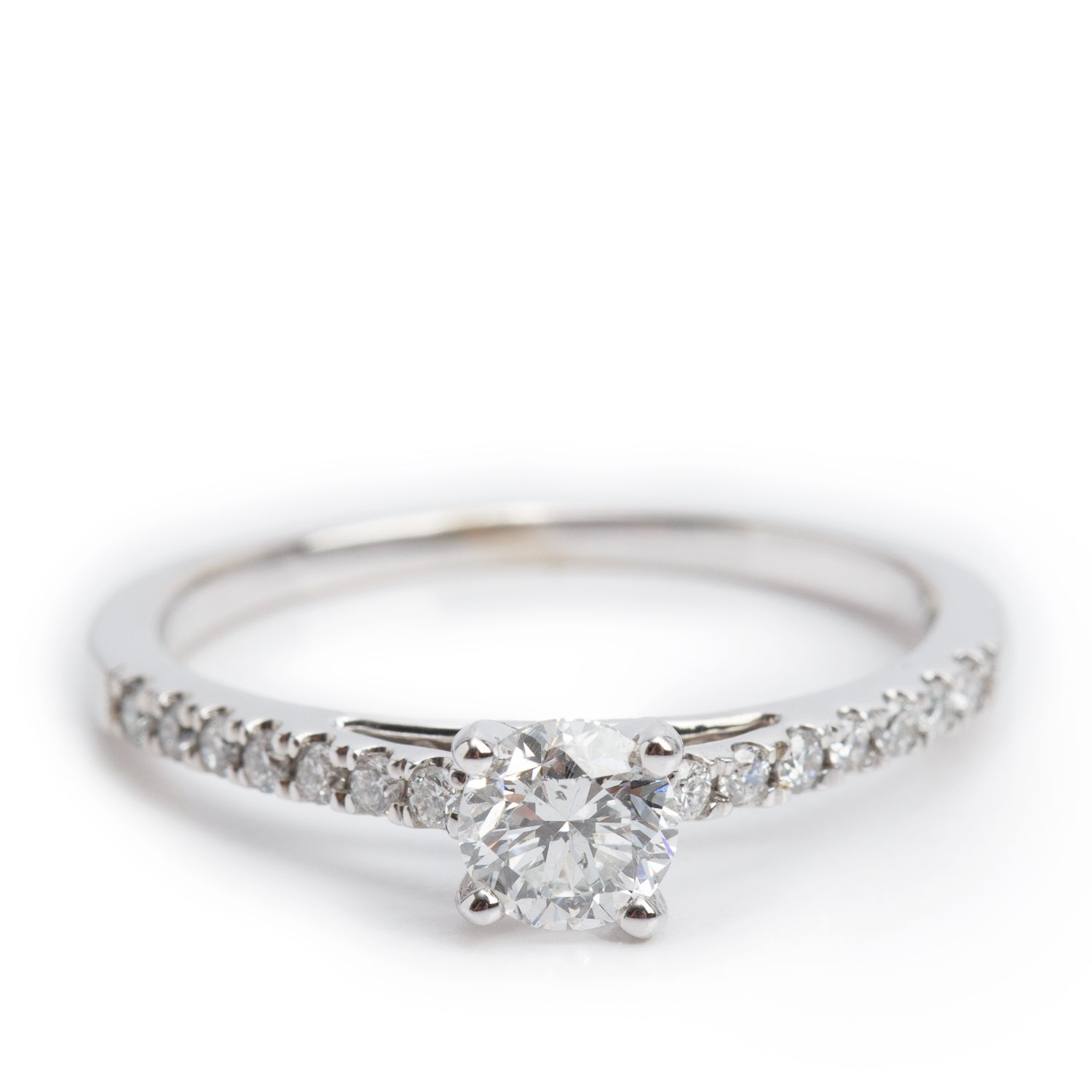 14k White Gold 0.46 ct. Round Cut Diamond Engagement Ring, Size 6.75