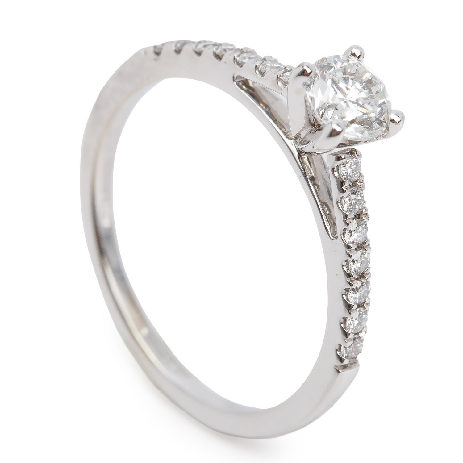 14k White Gold 0.46 ct. Round Cut Diamond Engagement Ring, Size 6.75