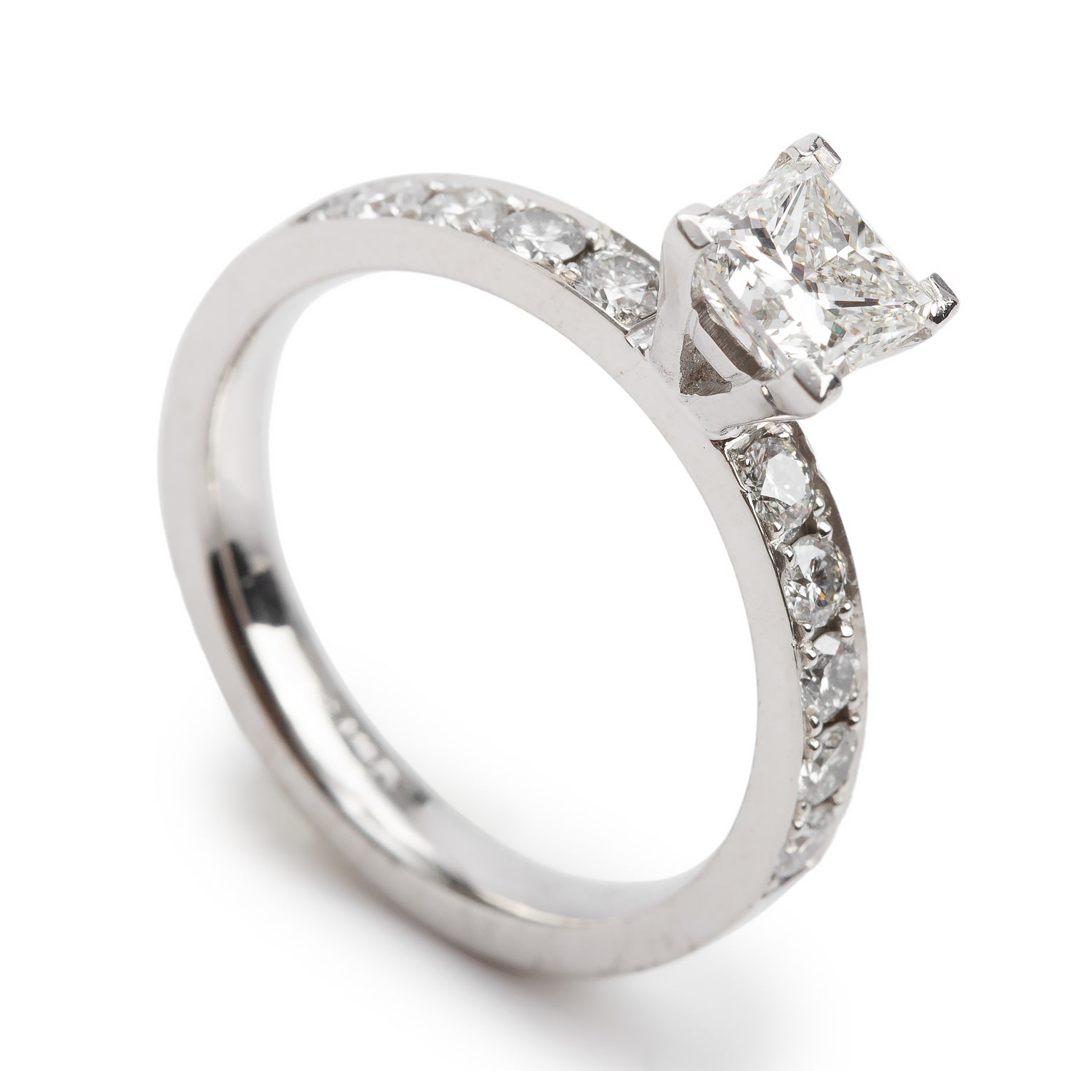 14k White Gold 1.08 ct. Princess Cut Diamond Engagement Ring, Size 8.75
