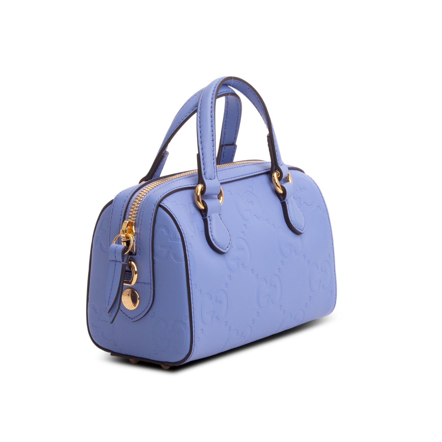 Gucci Blue Calfskin Jumbo GG Embossed Super Mini Top Handle Bowler Bag w/ Strap