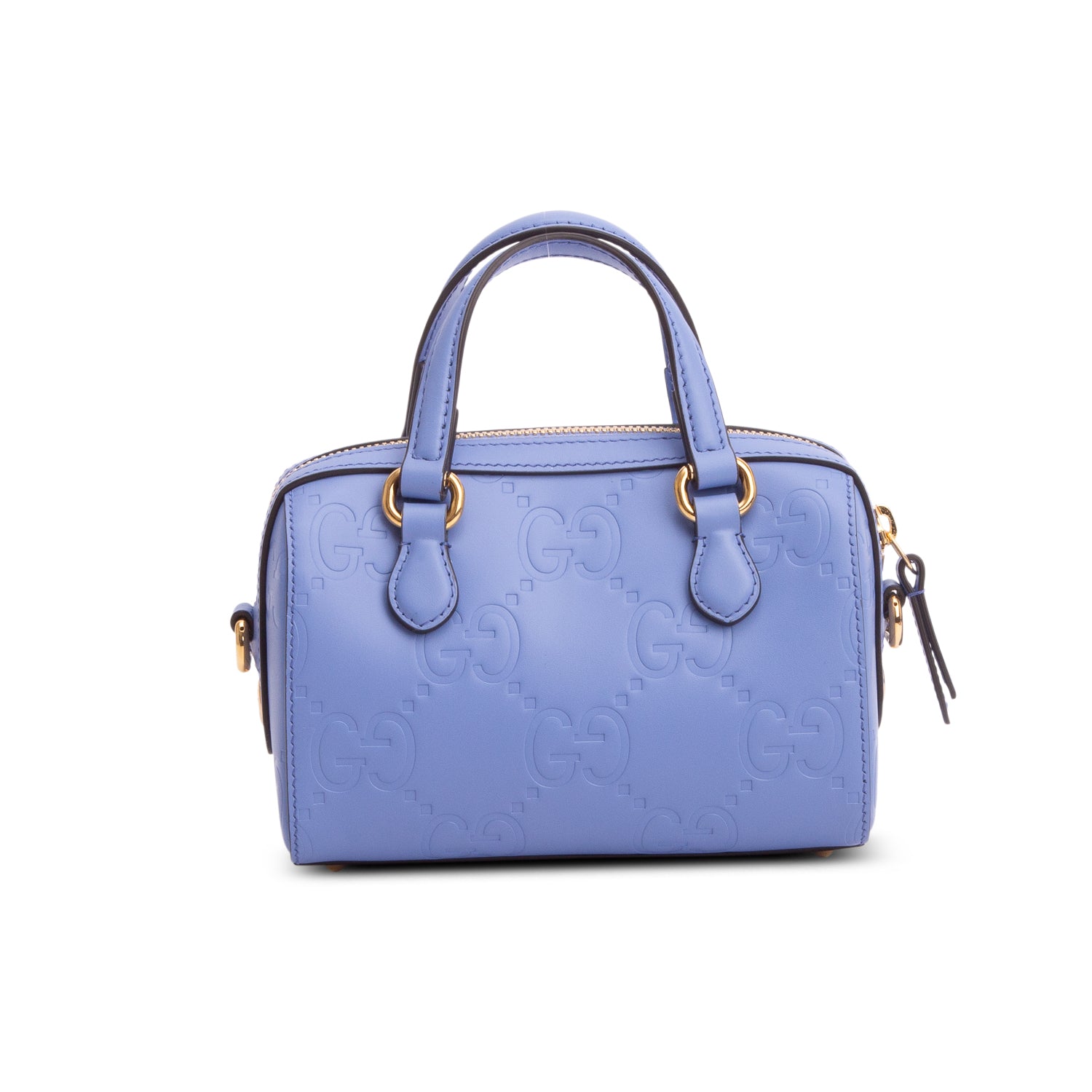 Gucci Blue Calfskin Jumbo GG Embossed Super Mini Top Handle Bowler Bag w/ Strap