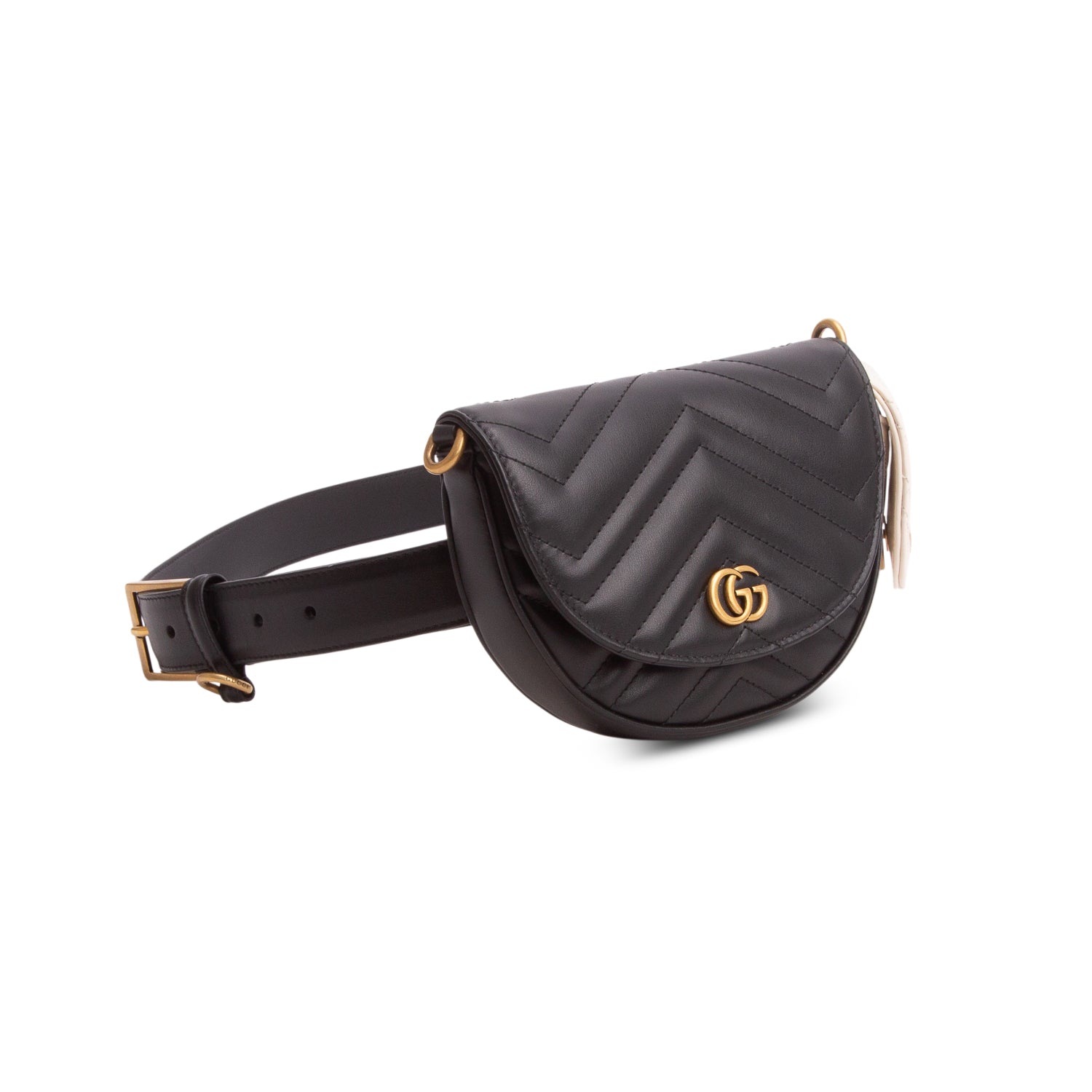 Gucci Black/White Calfskin Matelasse Double Belt Bag w/ Straps