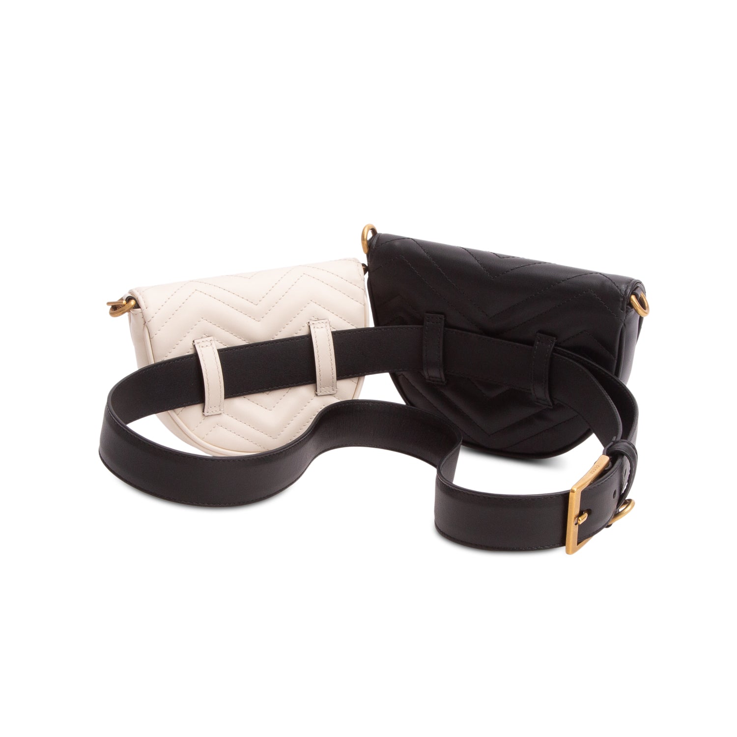 Gucci Black/White Calfskin Matelasse Double Belt Bag w/ Straps