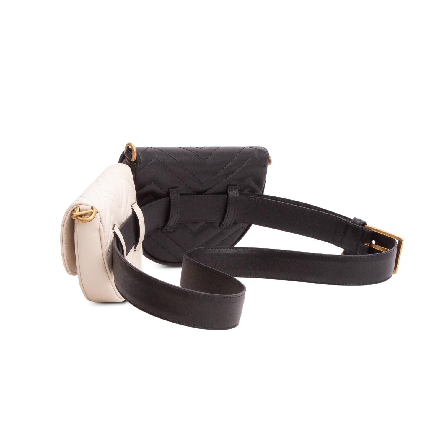 Gucci Black/White Calfskin Matelasse Double Belt Bag w/ Straps
