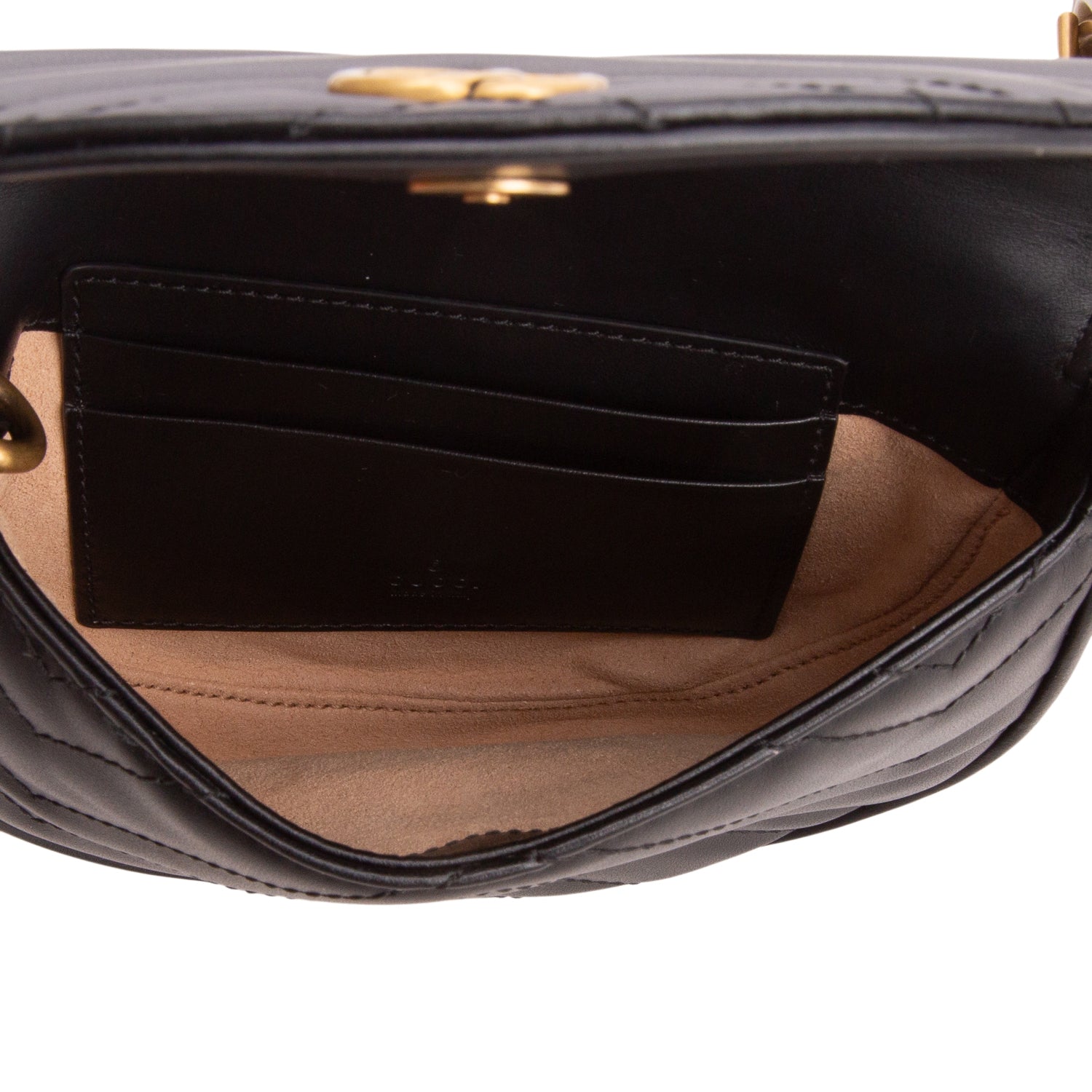 Gucci Black/White Calfskin Matelasse Double Belt Bag w/ Straps