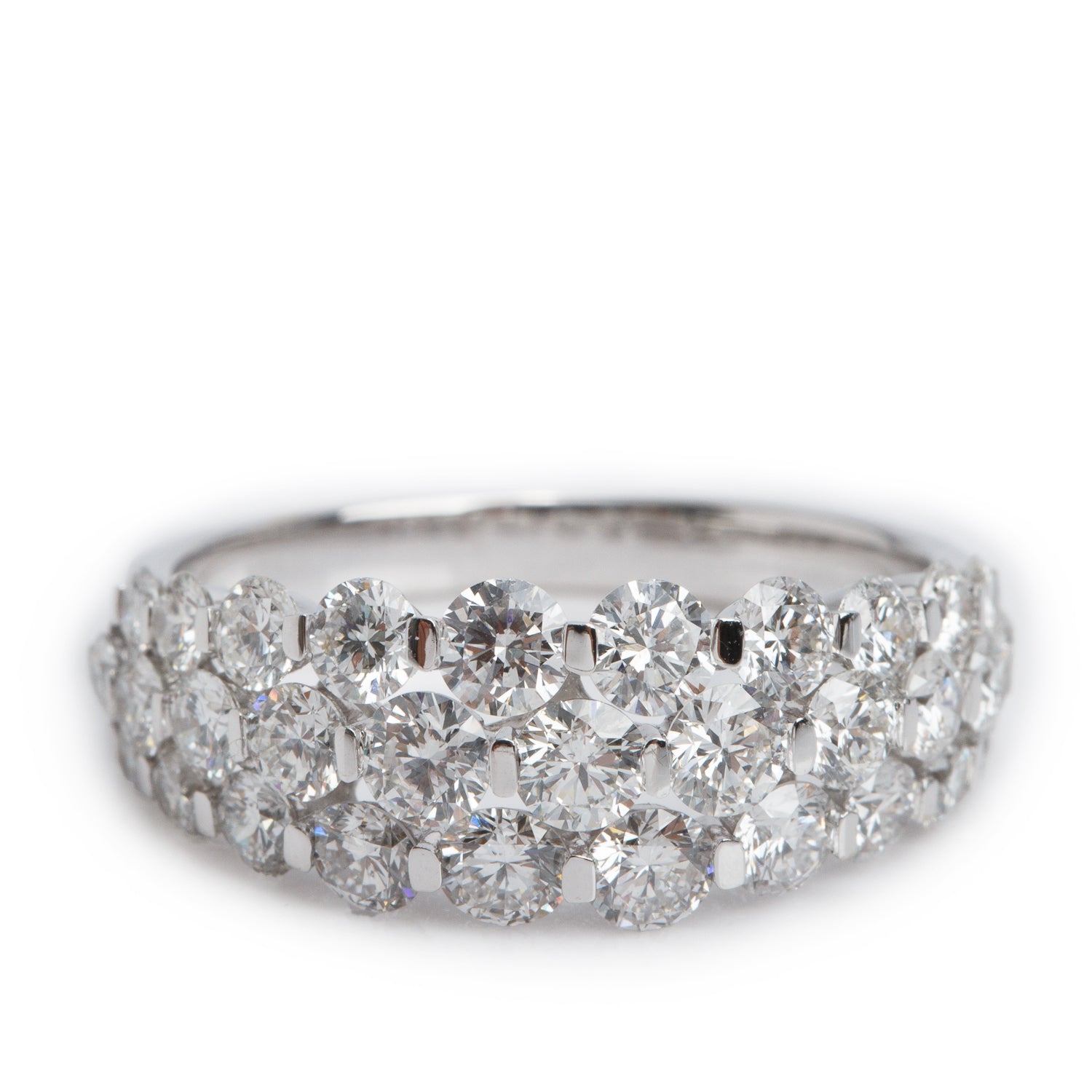 18k White Gold 2.26 tcw. Three Row Diamond Ring, Size 6.5