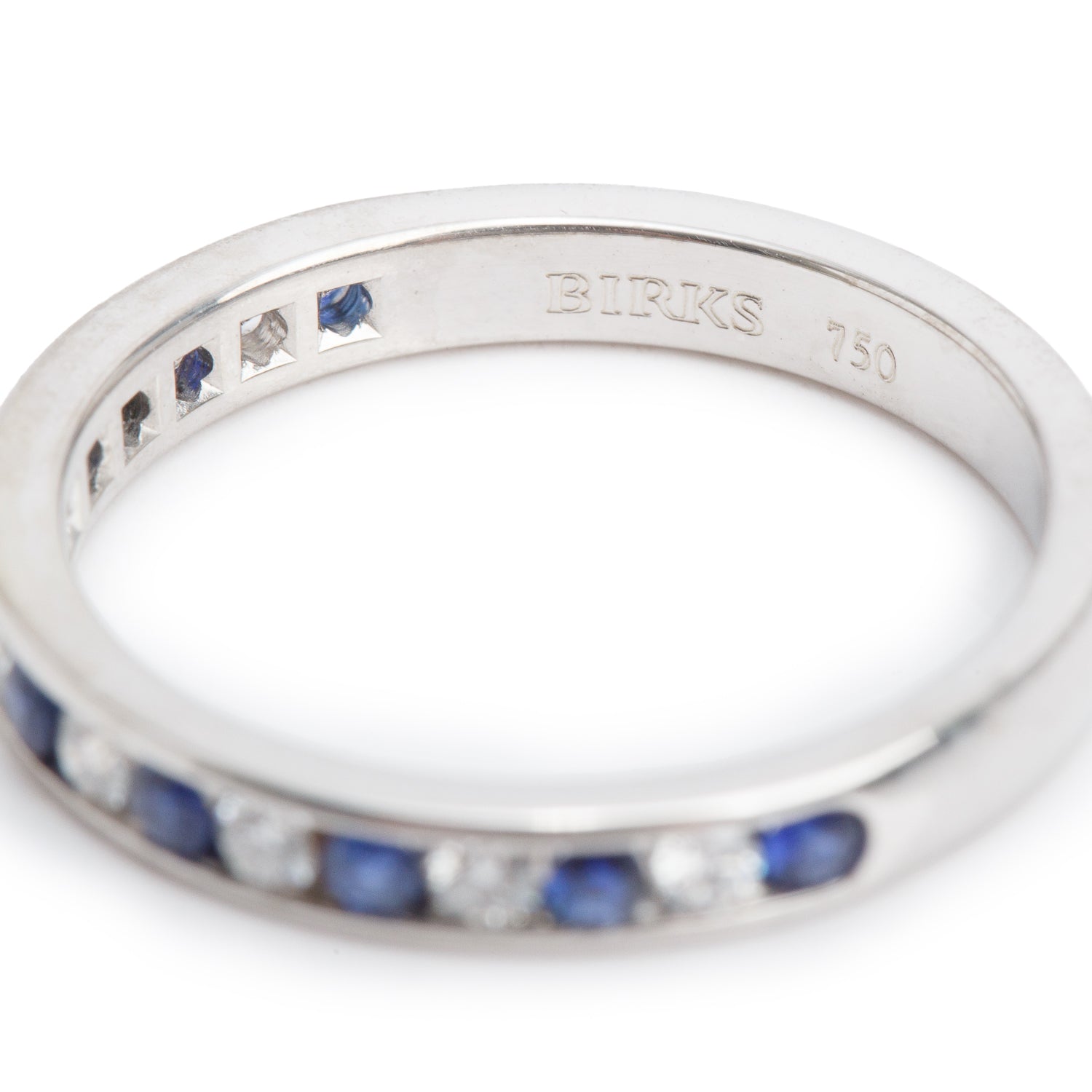 Birks 18k White Gold Blue Sapphires & Diamond Ring, Size 6.5