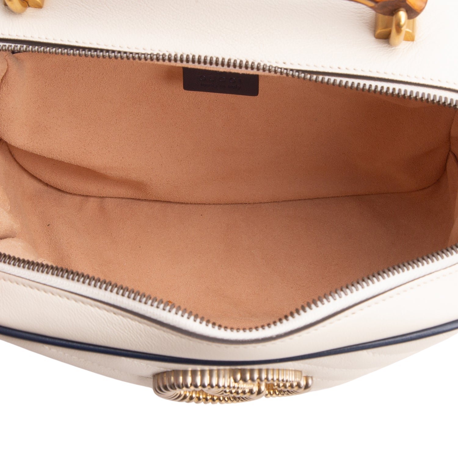 Gucci White Calfskin Matelasse Diagonal Small Torchon GG Marmont Bamboo Top Handle Bag w/ Strap