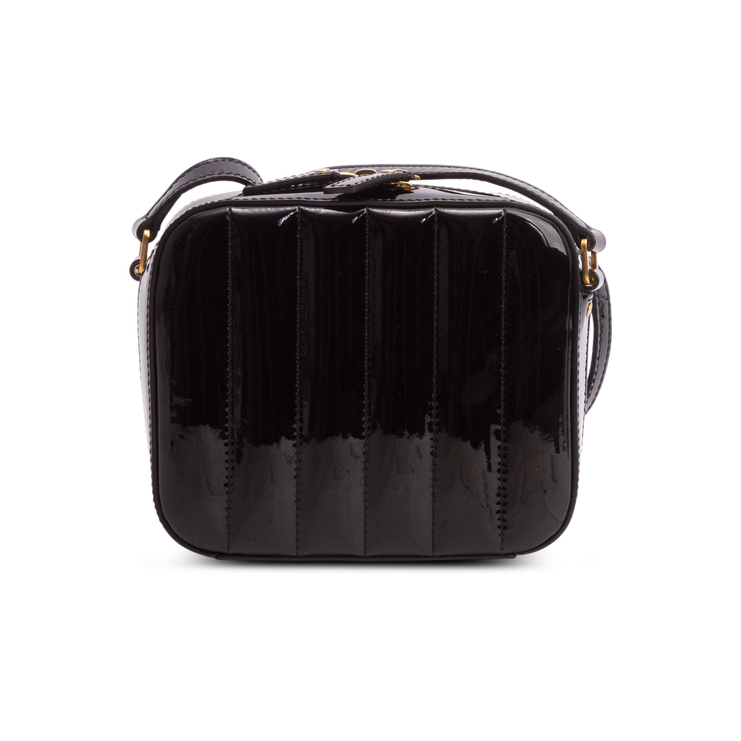 Saint Laurent Black Patent Matelasse Monogram Vicky Camera Bag