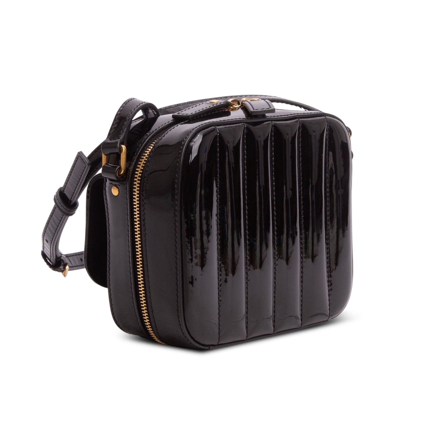 Saint Laurent Black Patent Matelasse Monogram Vicky Camera Bag