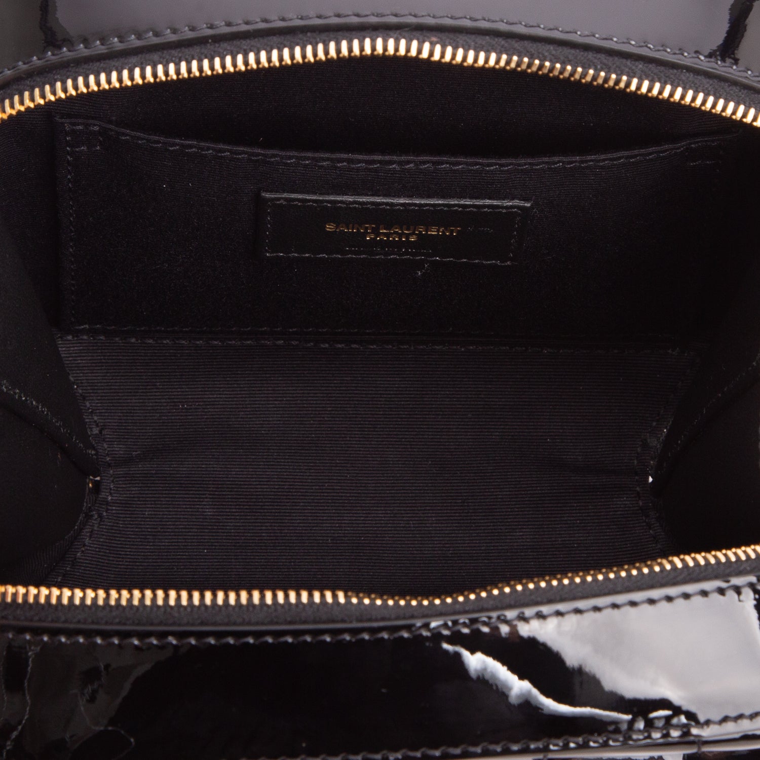 Saint Laurent Black Patent Matelasse Monogram Vicky Camera Bag