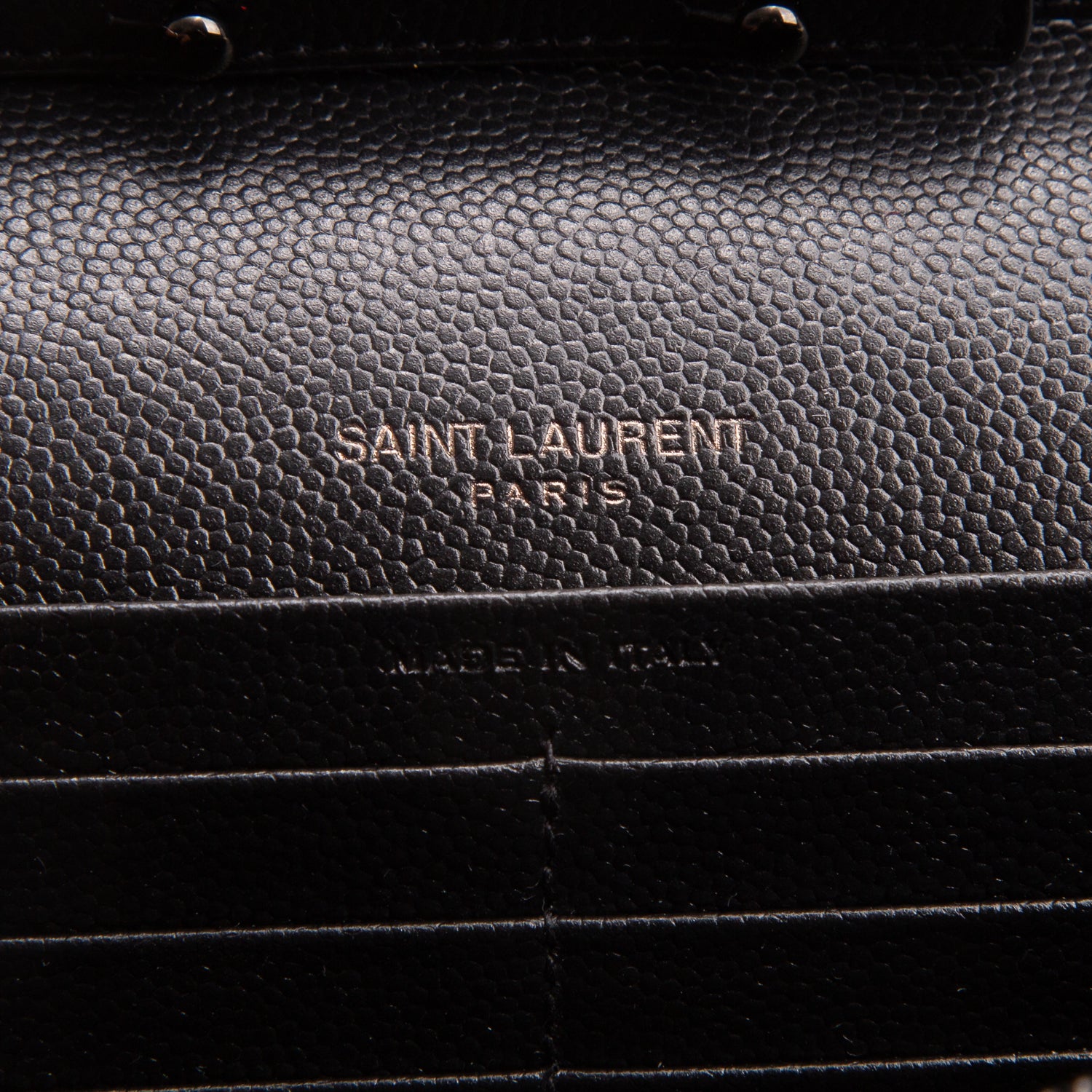 Saint Laurent 2022 So Black Grain De Poudre Matelasse Chevron Monogram Monochrome Envelope Chain Wallet