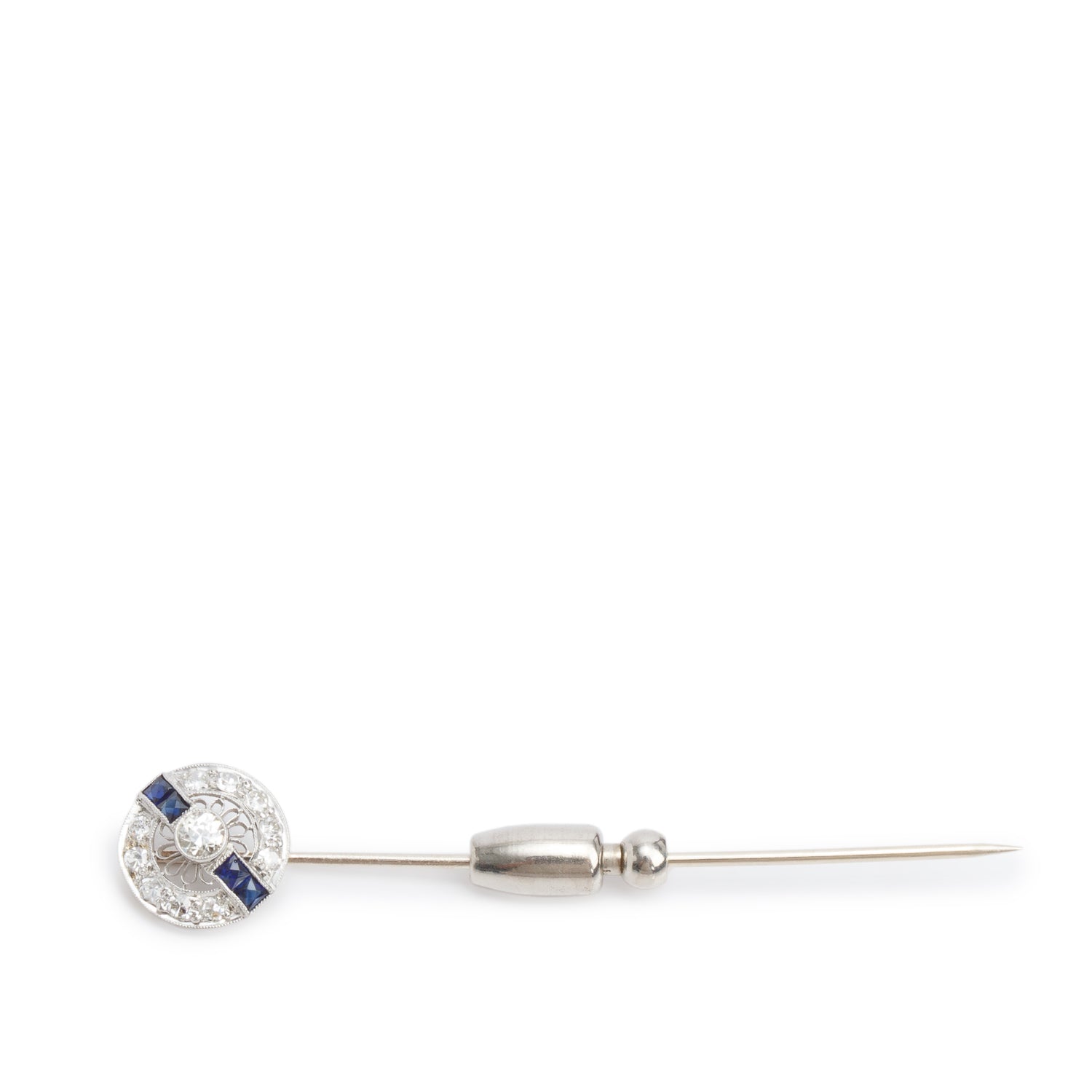 Antique Platinum-14k White Gold Sapphire and Diamond Pin Brooch