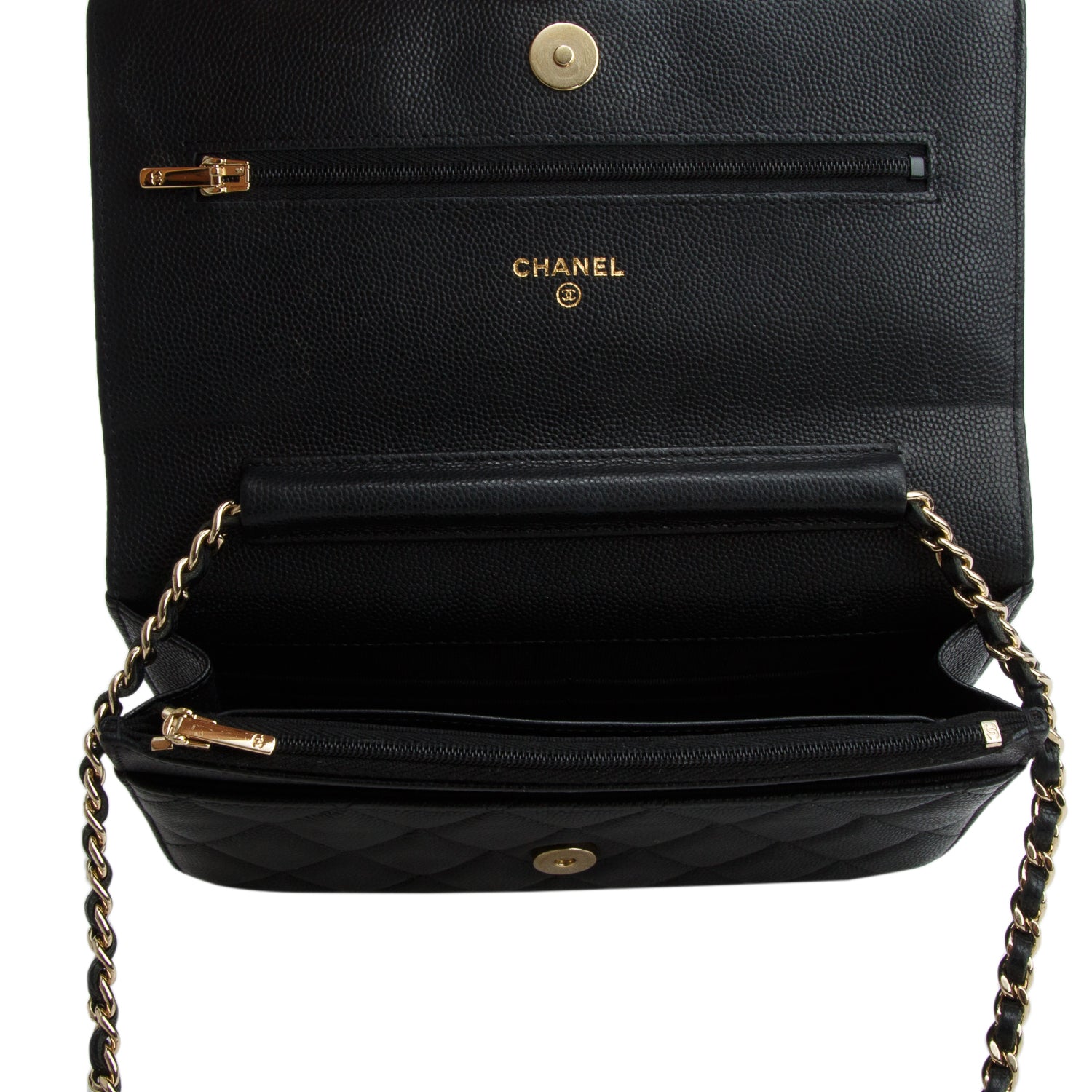 Chanel Black Caviar Quilted Embossed CC Wallet on Chain