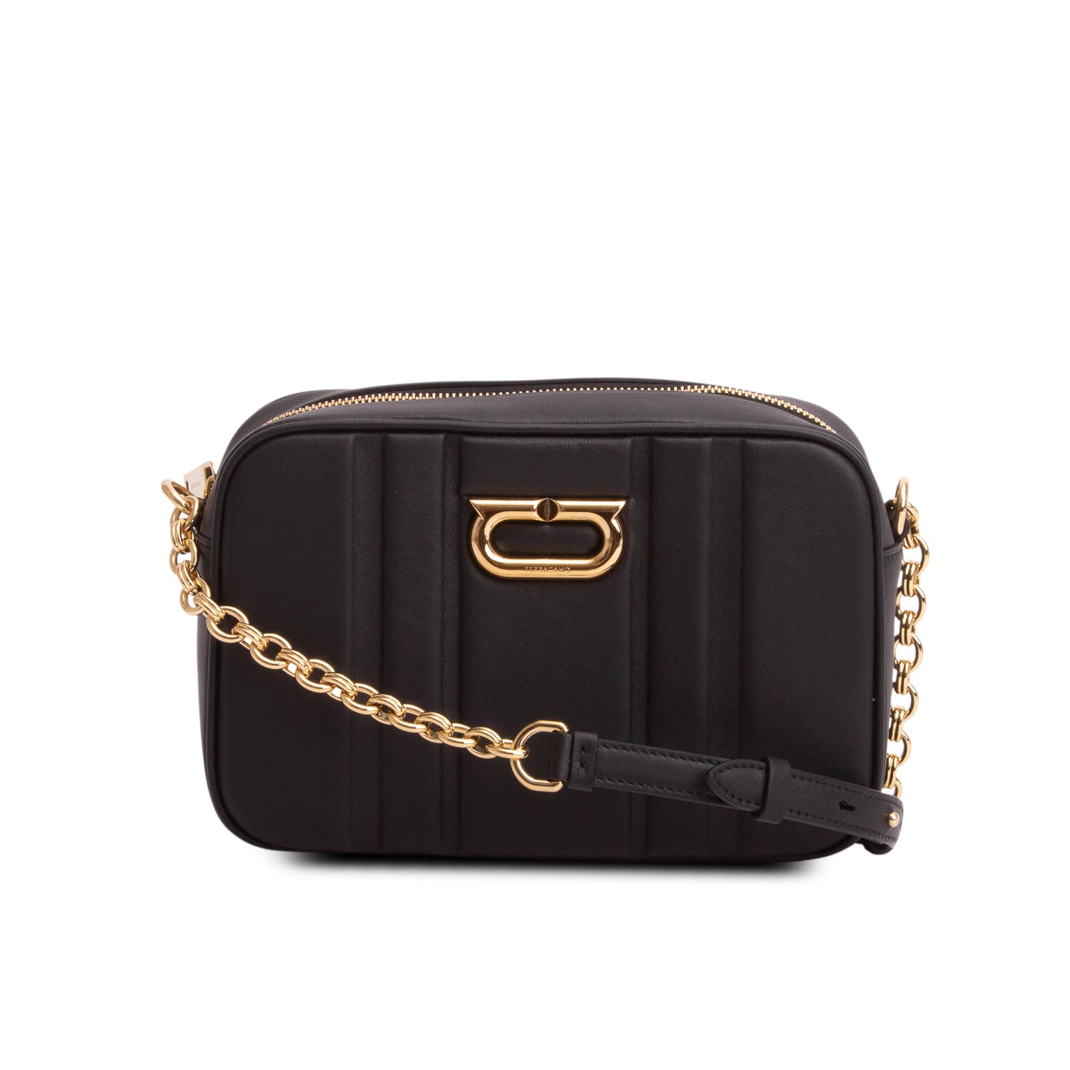 Ferragamo Black Calfskin Gancini Camera Case Crossbody Bag