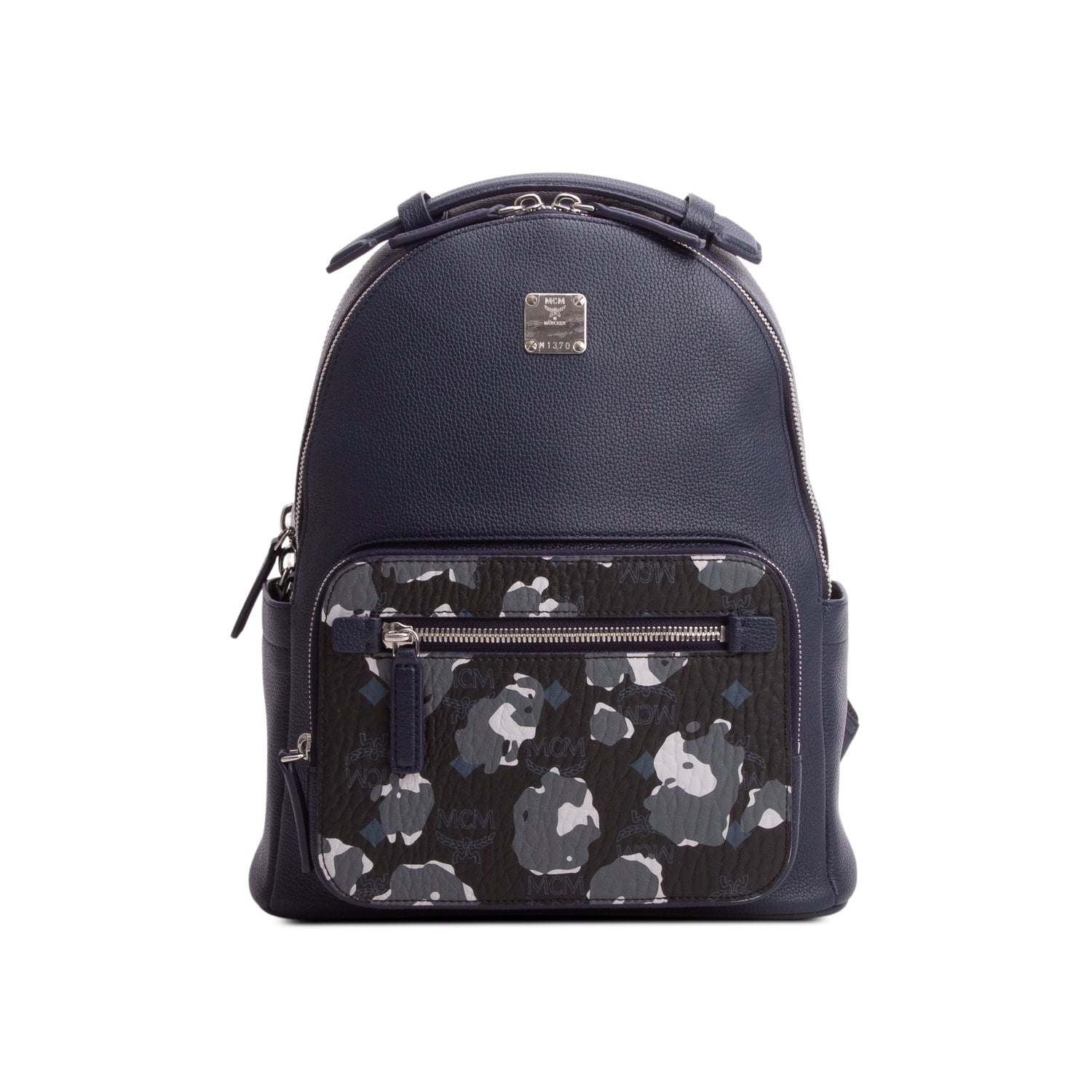 MCM Blue Calfskin Visetos Floral Leopard Klassik Small Stark Backpack