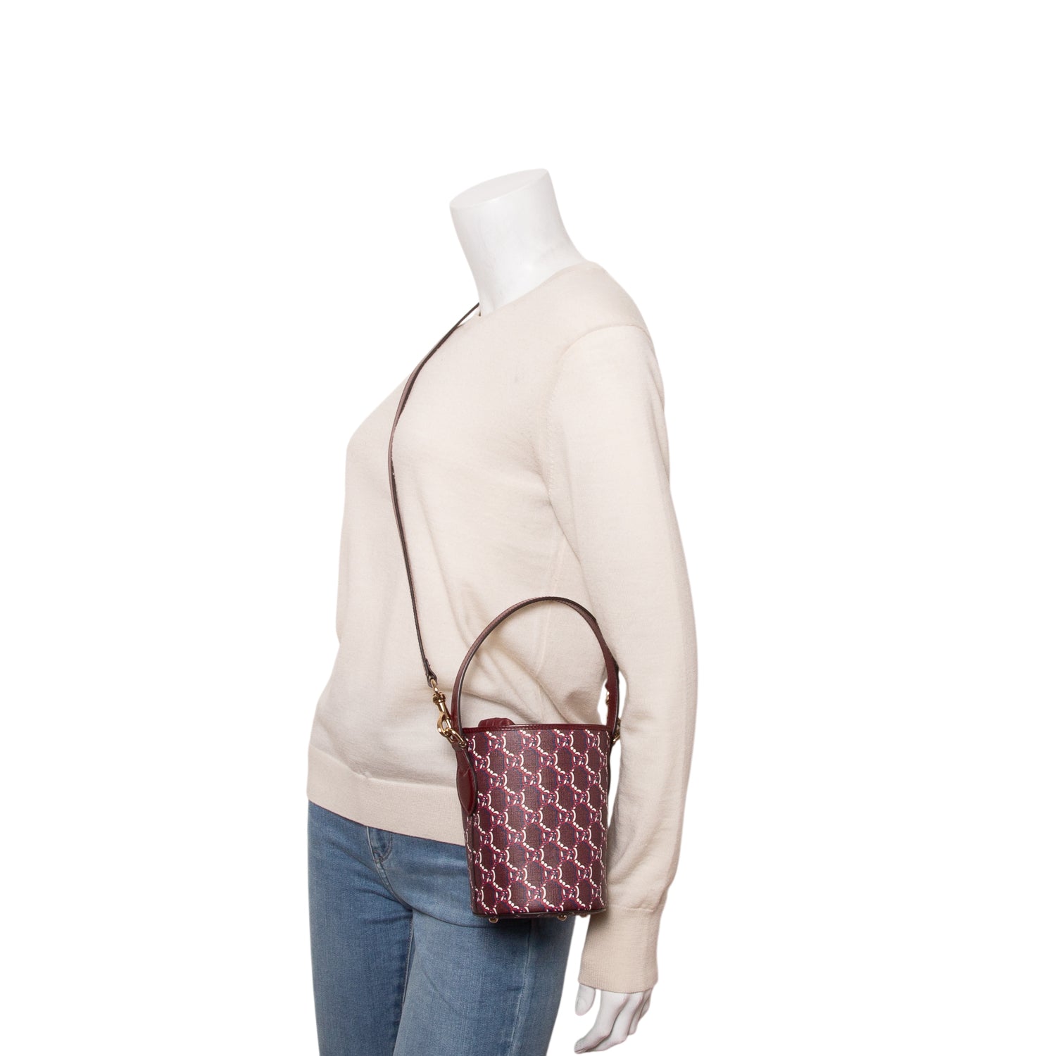 Gucci Red GG Shadow Monogram Mini Bucket Bag w/ Strap